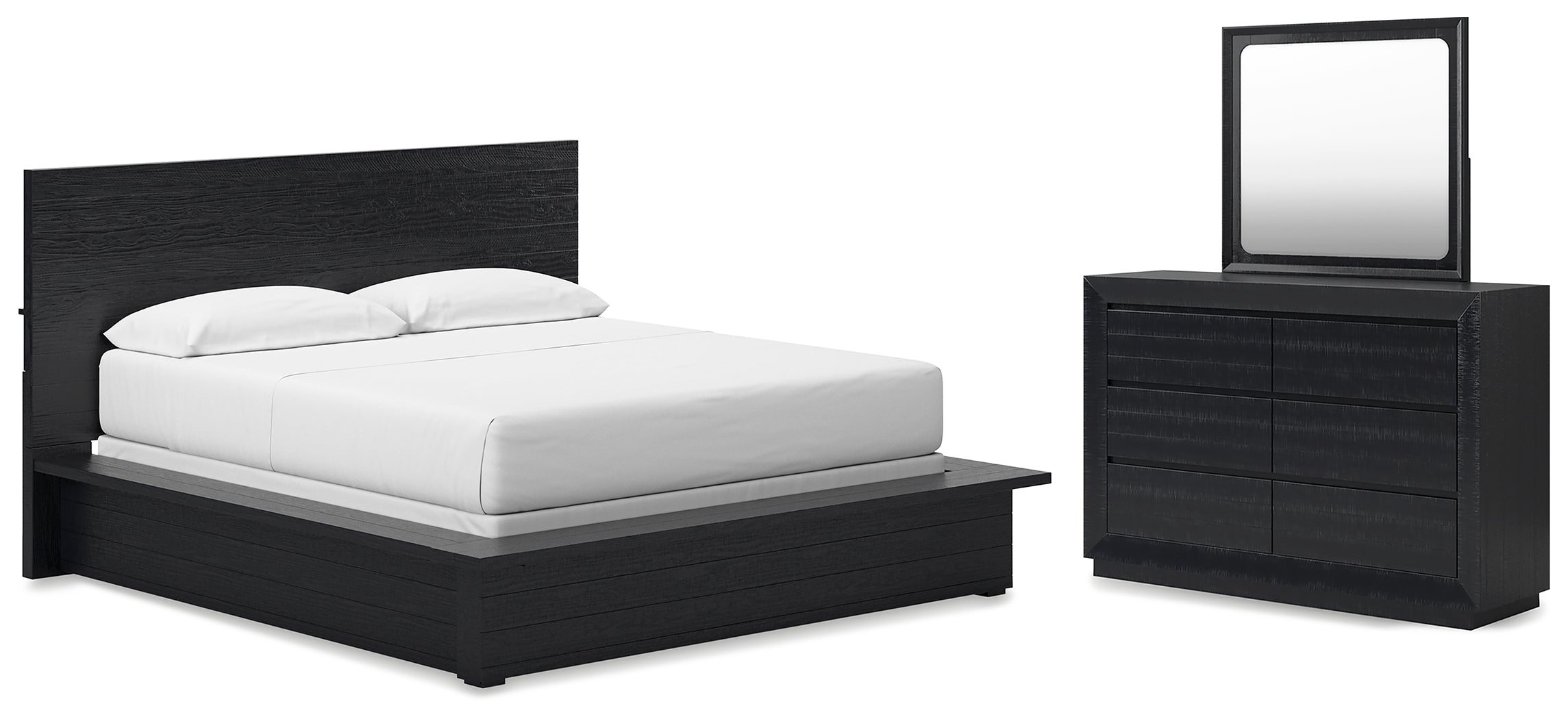 Best Furniture Outlet - Ashley Furniture - Londer Bedroom - California King Panel Bed, Dresser and Mirror / Black - B768B9
