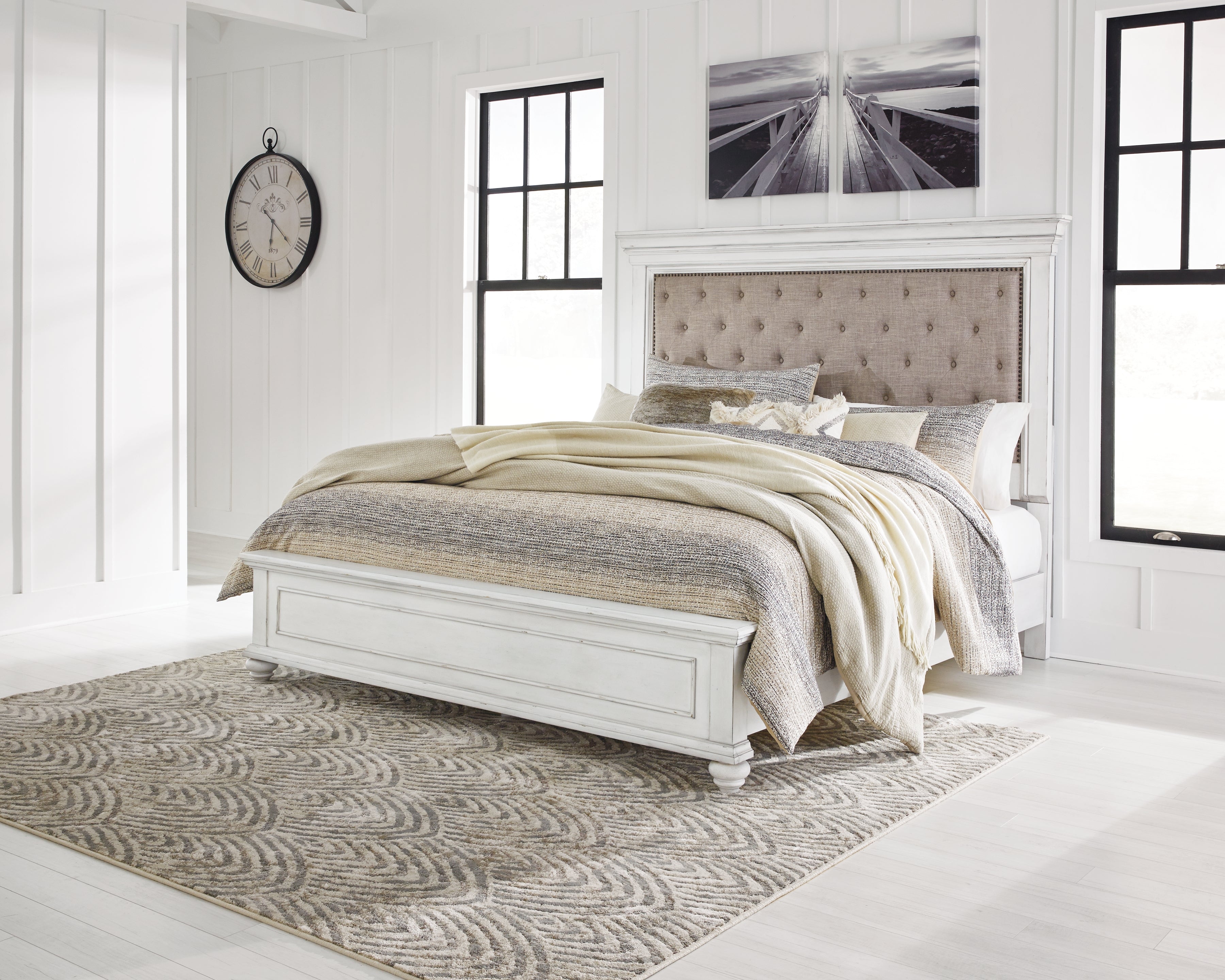 Best Furniture Outlet - Ashley Furniture - Kanwyn Bedroom - California King Panel Bed / Whitewash - B777B13