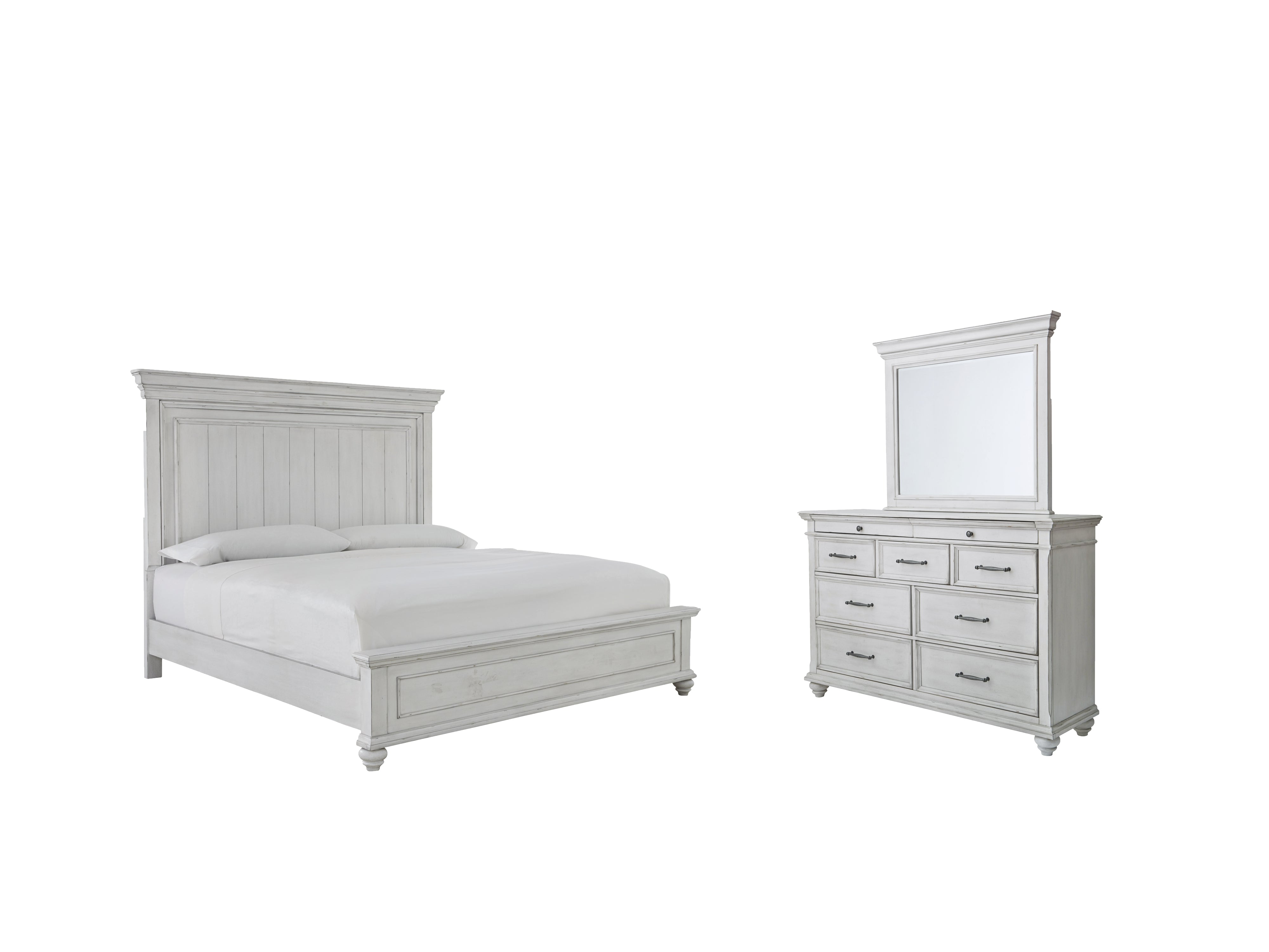 Best Furniture Outlet - Ashley Furniture - Kanwyn Bedroom - Queen Panel Bed with Dresser and Mirror / Whitewash - B777B3