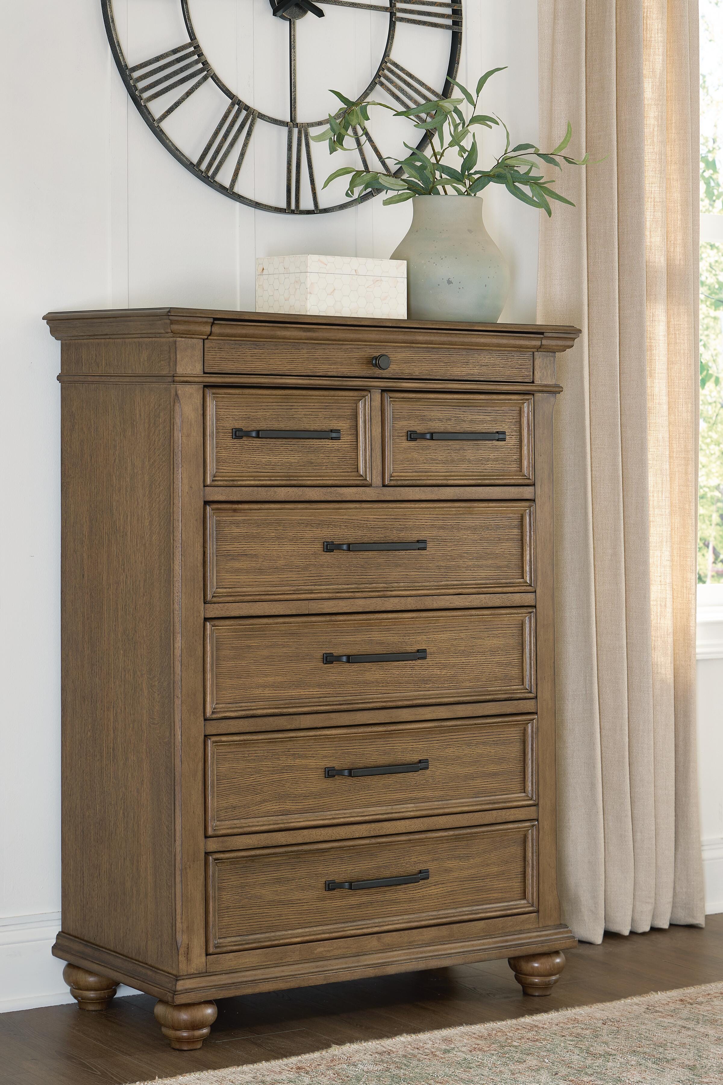 Best Furniture Outlet - Ashley Furniture - Karallin Bedroom - Seven Drawer Chest / Medium Brown - PCB782-46