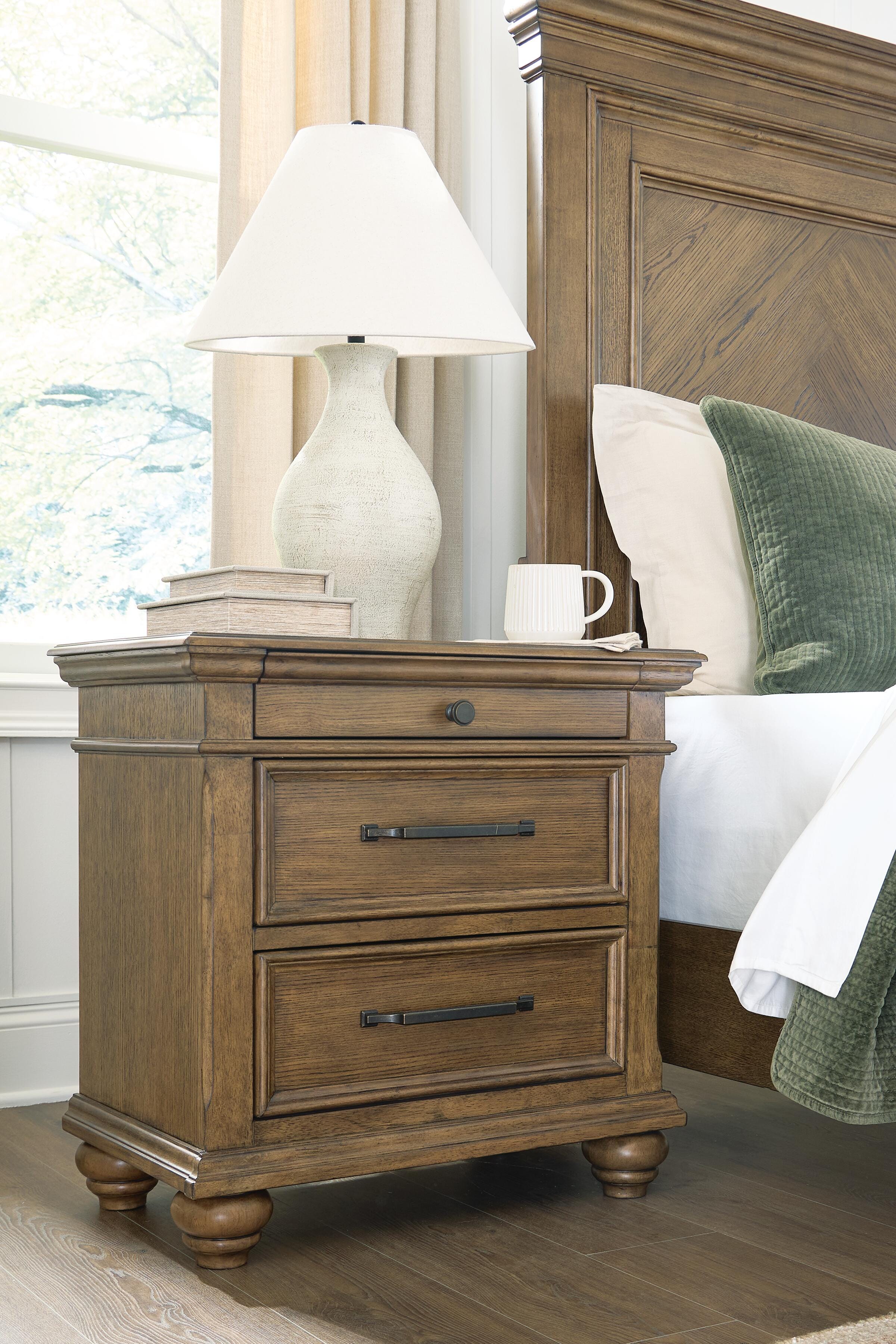 Best Furniture Outlet - Ashley Furniture - Karallin Bedroom - Three Drawer Night Stand / Medium Brown - PCB782-93