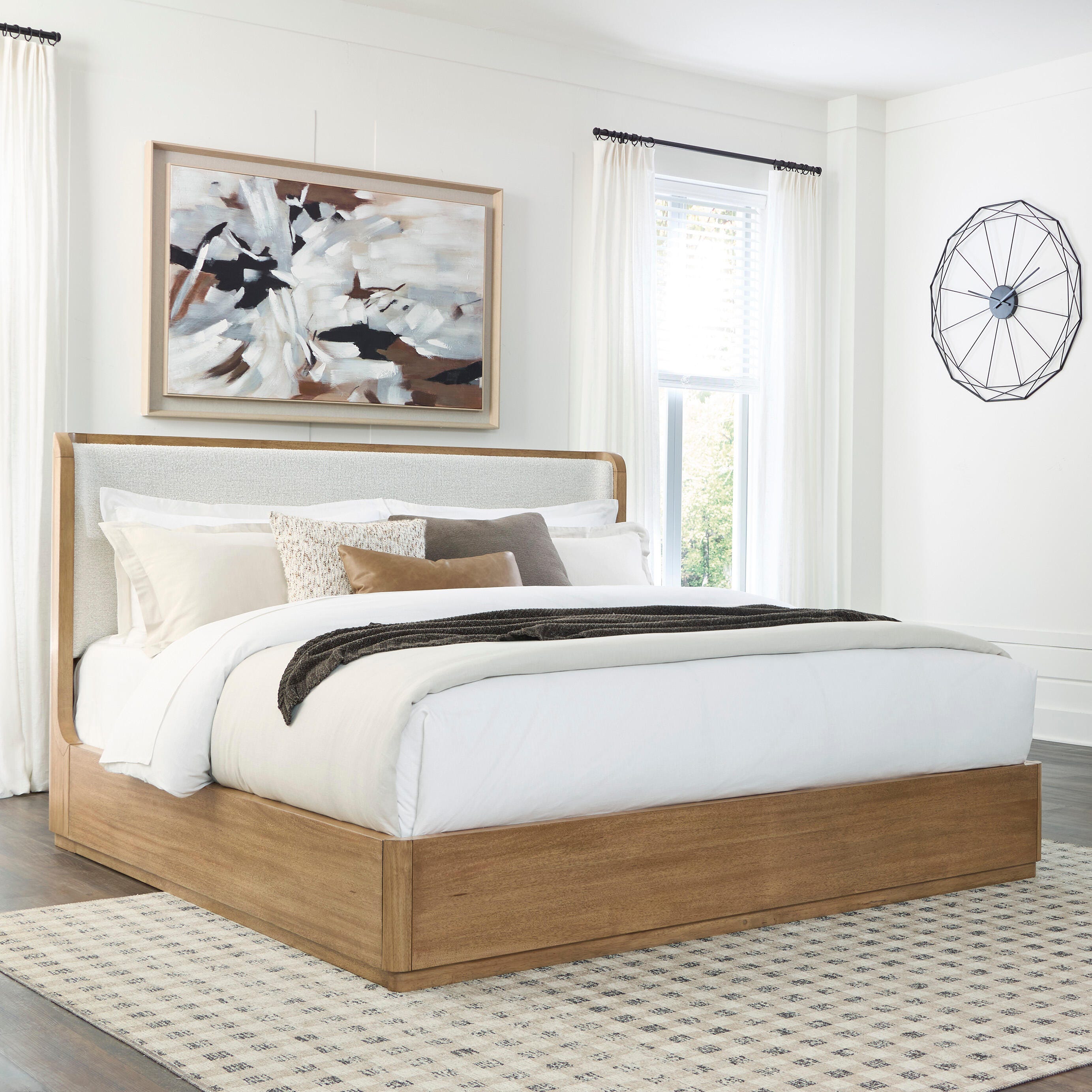 Best Furniture Outlet - Ashley Furniture - Pamaria Bedroom - California King Upholstered Panel Bed / Light Brown - PCB802B8