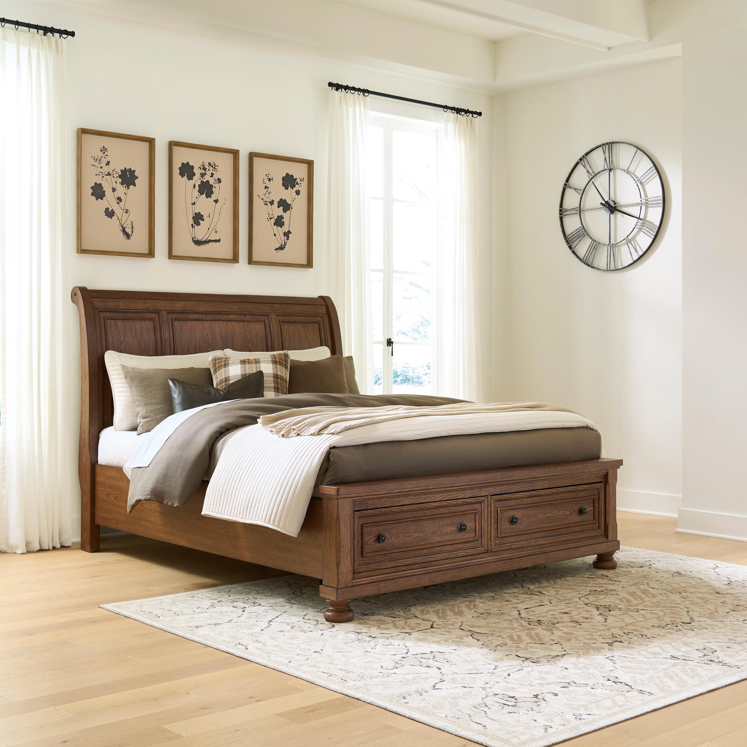 Best Furniture Outlet - Ashley Furniture - Zackaryn Bedroom - Queen Sleigh Storage Bed / Warm Brown - PCB807B4