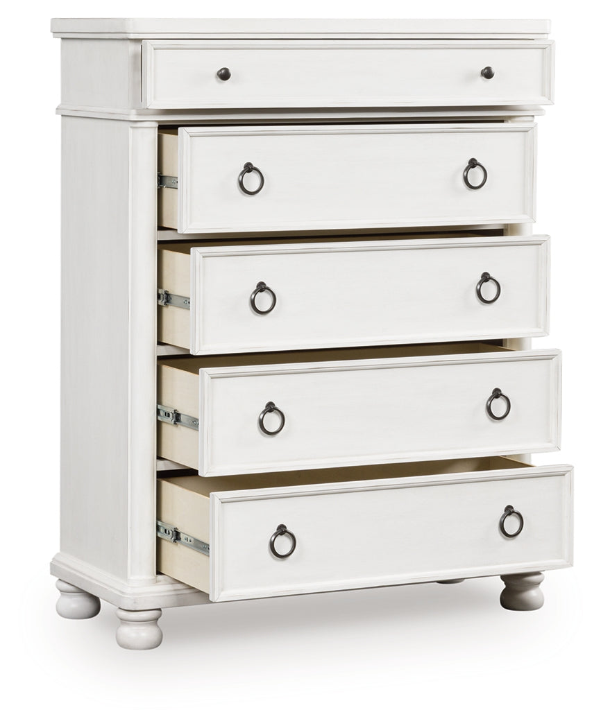 Best Furniture Outlet - Ashley Furniture - Rowlenstown Bedroom - Five Drawer Chest / Antique White - PCB823-46