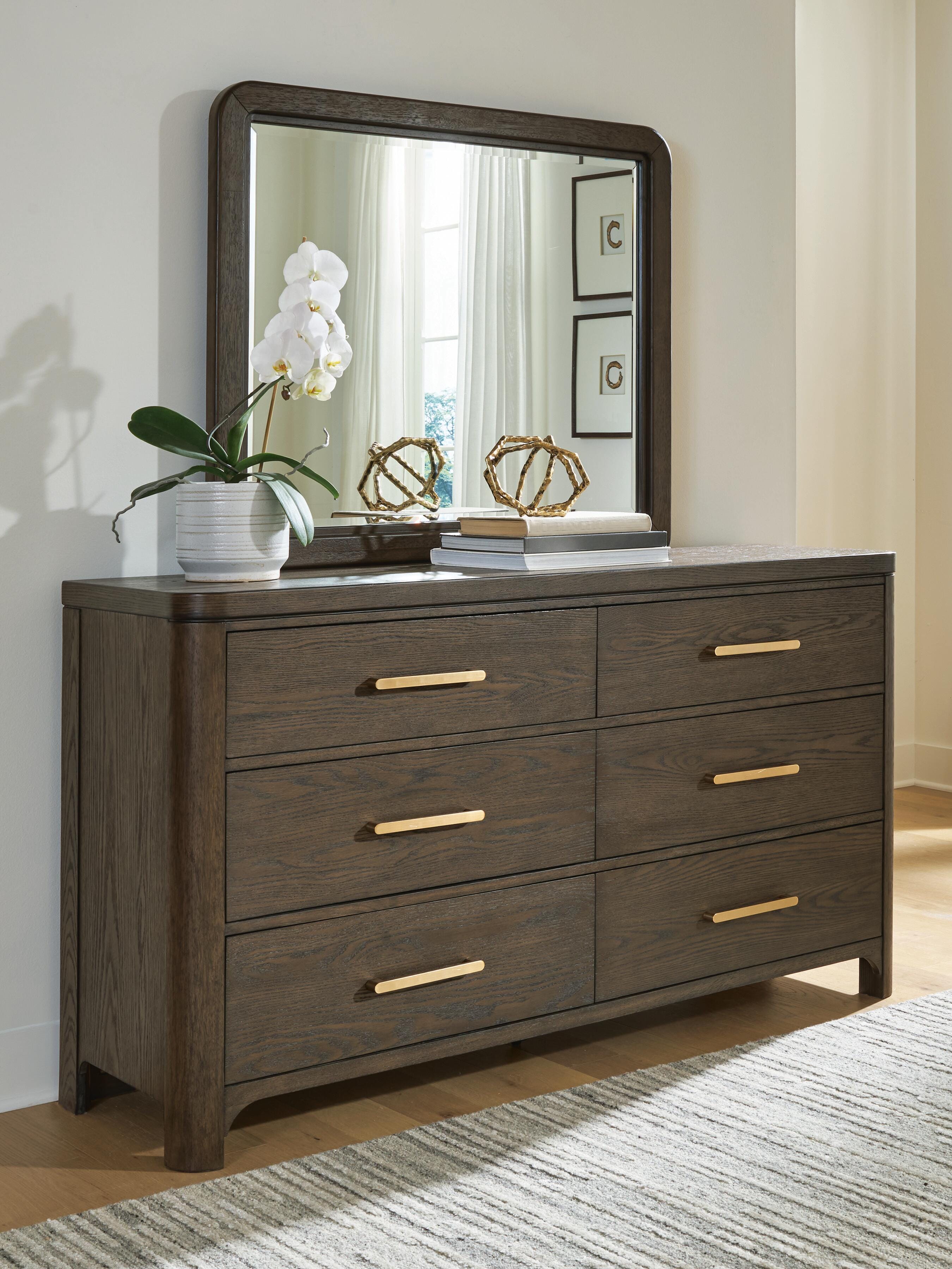 Best Furniture Outlet - Ashley Furniture - Radkin Bedroom - Dresser and Mirror / Burnished Brown - PCB843B1