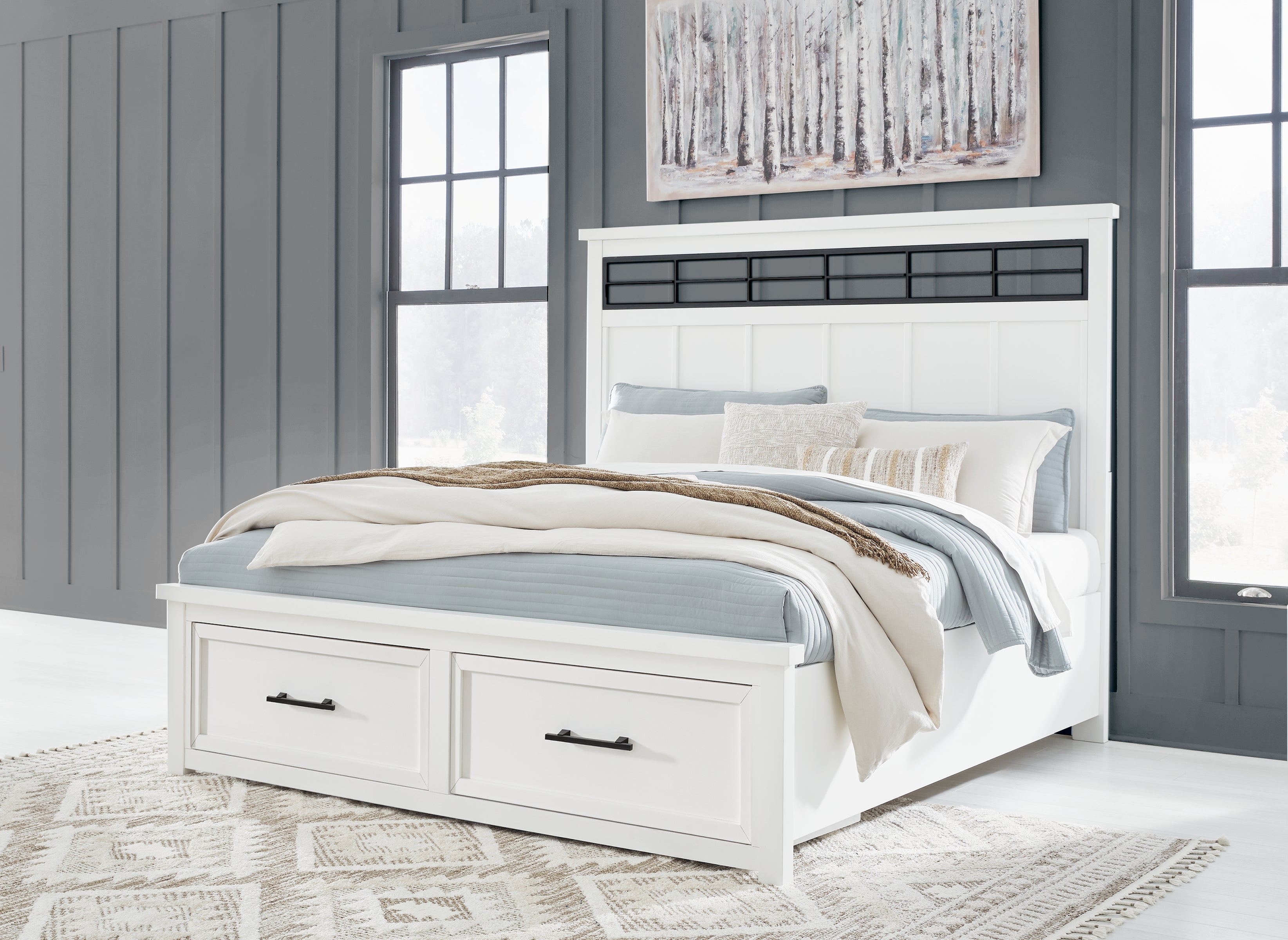 Best Furniture Outlet - Ashley Furniture - Ashbryn Bedroom - King Panel Storage Bed / White/Natural - B844B4