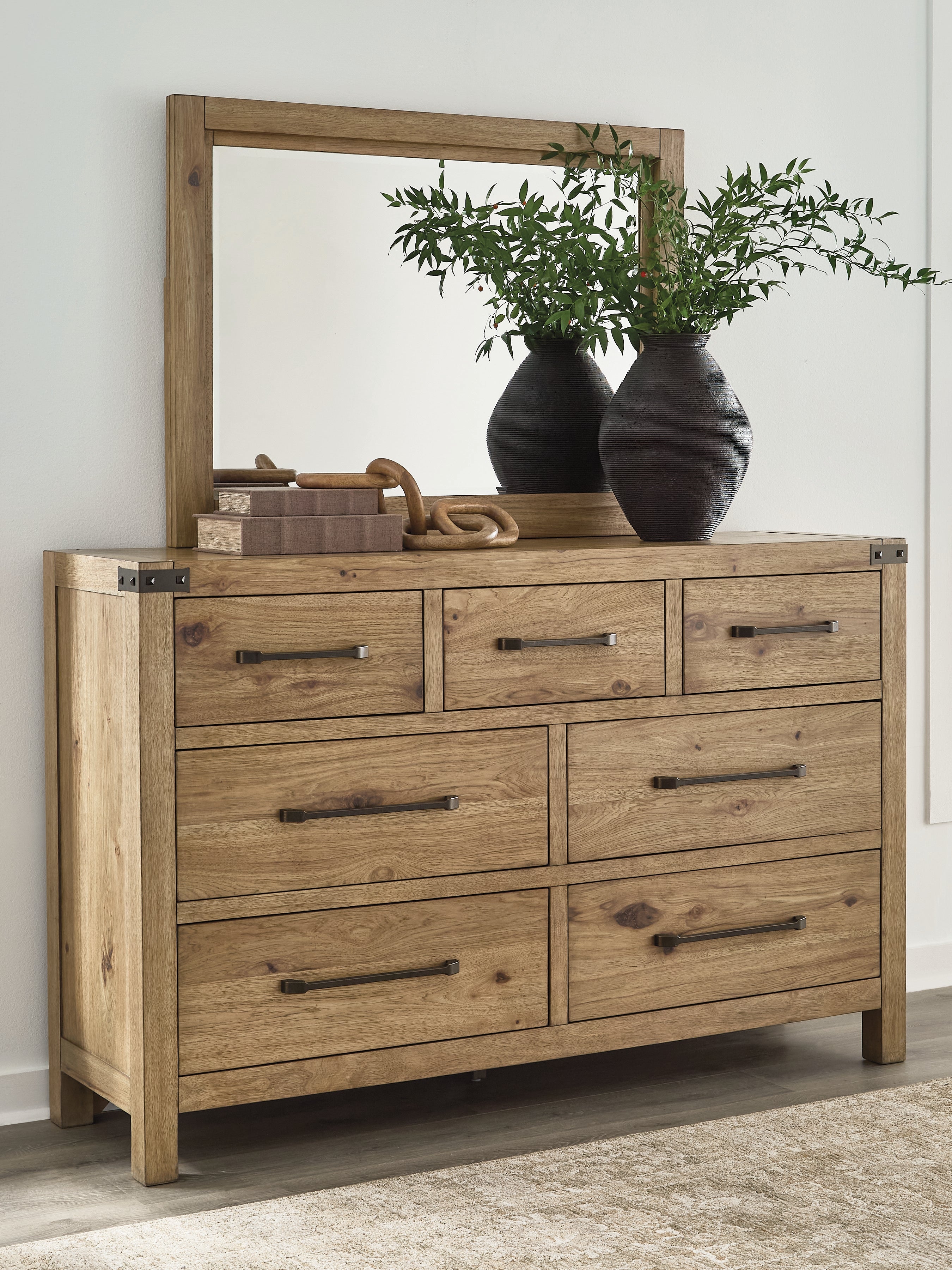 Best Furniture Outlet - Ashley Furniture - Ridgester Bedroom - Dresser and Mirror / Light Brown - B858B1