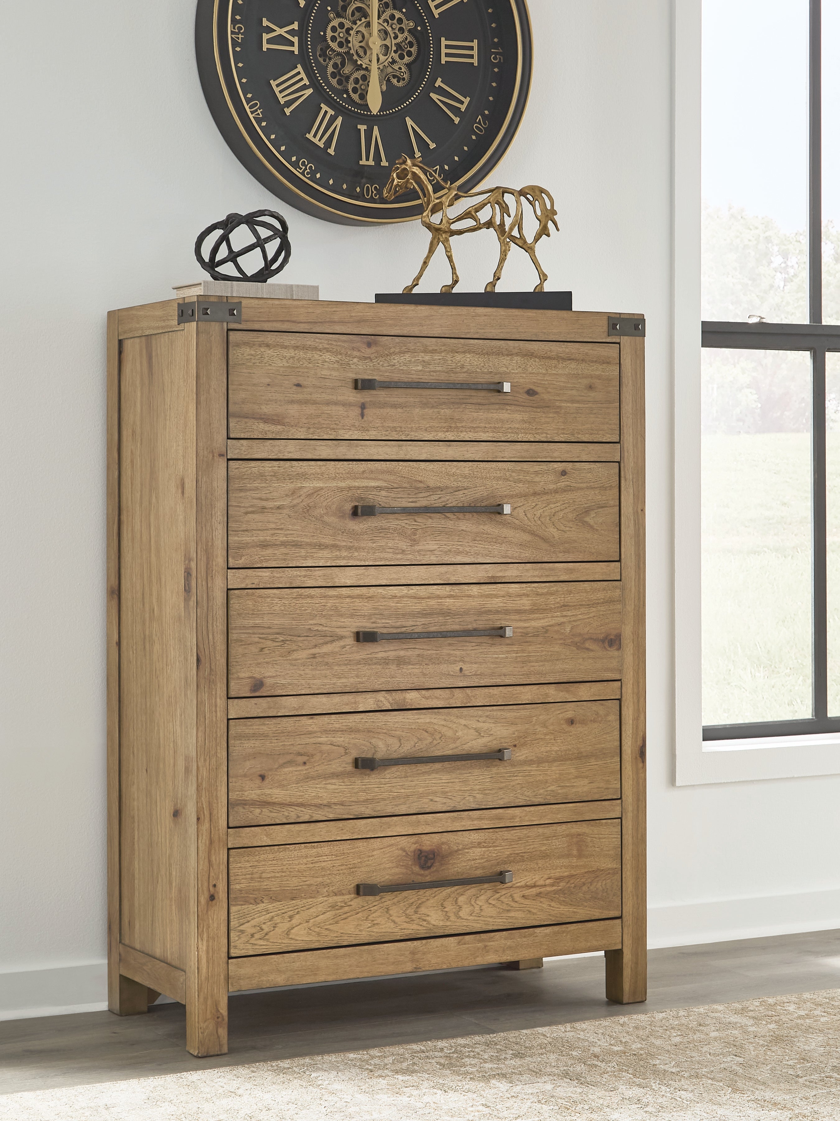 Best Furniture Outlet - Ashley Furniture - Ridgester Bedroom - Five Drawer Chest / Light Brown - B858-46
