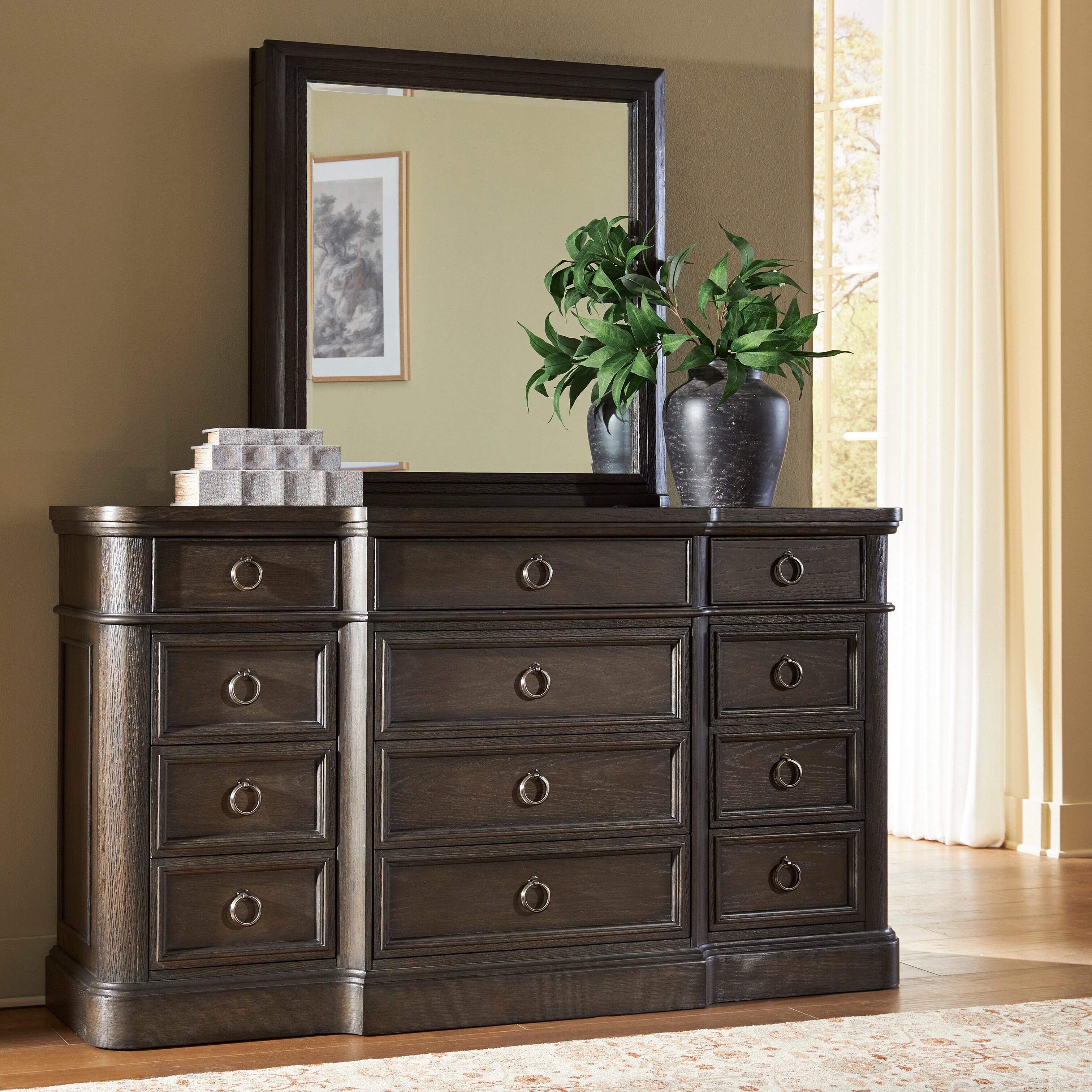 Best Furniture Outlet - Ashley Furniture - Wickenger Bedroom - Dresser and Mirror / Dark Brown - PCB889B1