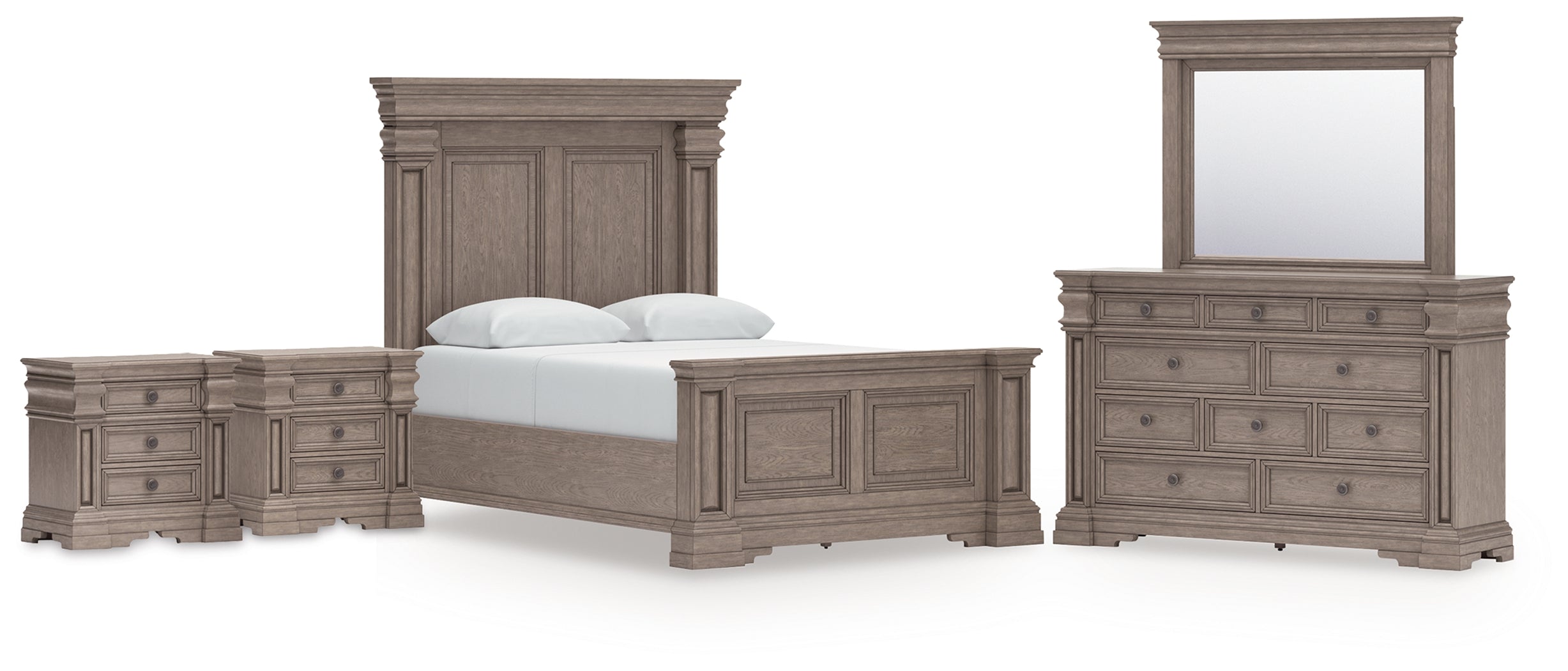 Best Furniture Outlet - Ashley Furniture - Blairhurst Bedroom - Queen Panel Bed, Dresser, Mirror and 2 Nightstands / Light Grayish Brown - B916B10