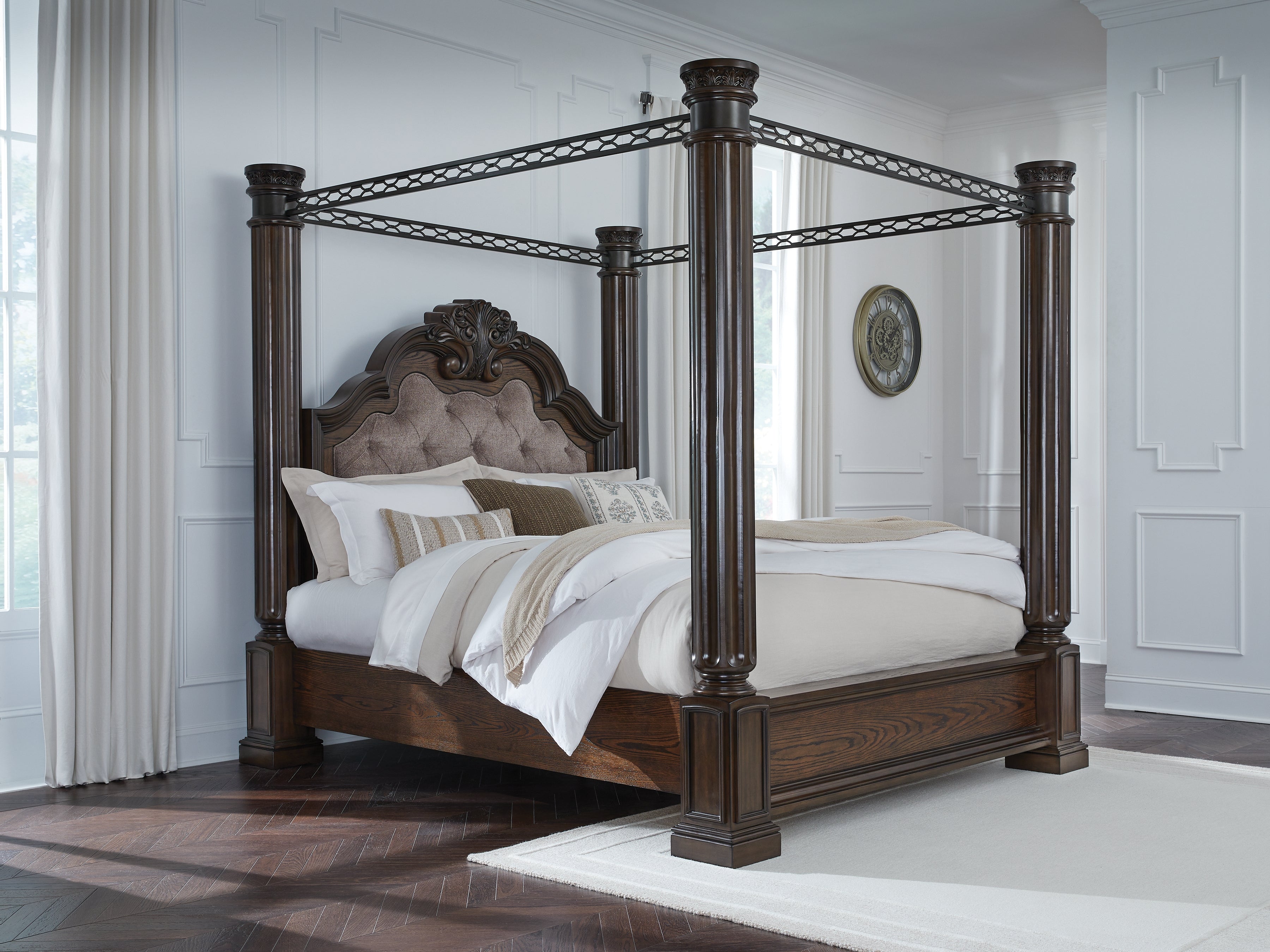 Best Furniture Outlet - Ashley Furniture - Maylee Bedroom - King Canopy Bed / Dark Brown - B947B10