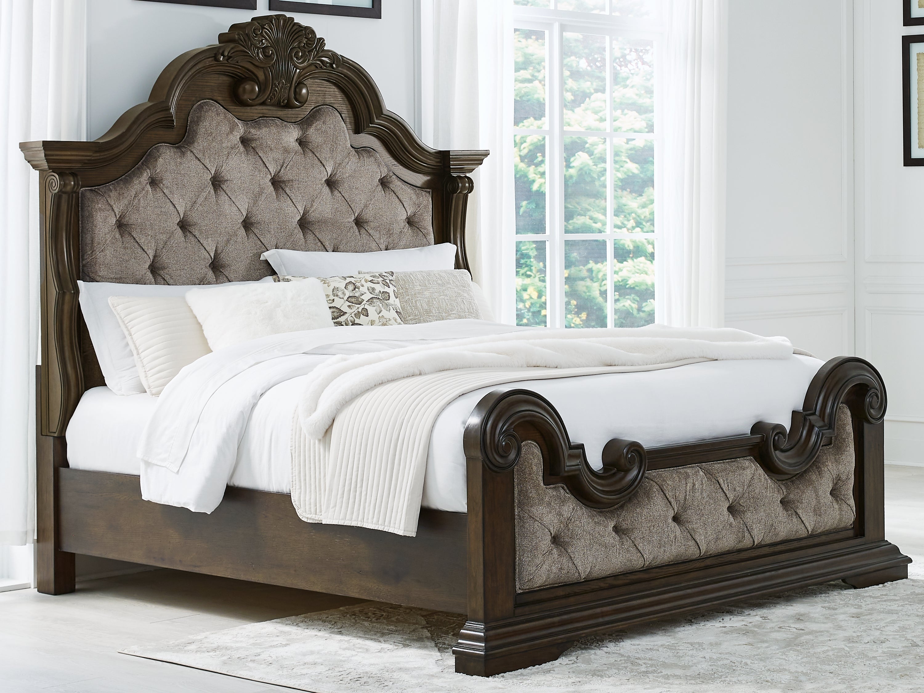 Best Furniture Outlet - Ashley Furniture - Maylee Bedroom - King Upholstered Bed / Dark Brown - B947B4