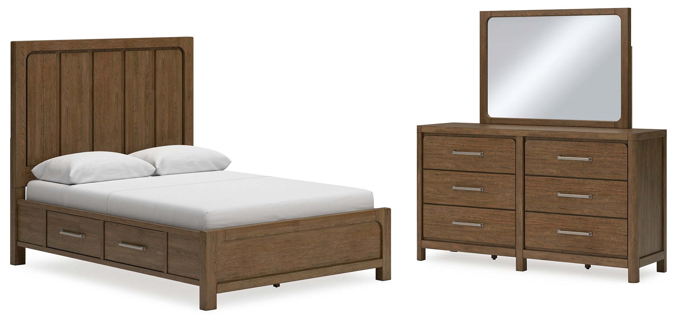 Best Furniture Outlet - Ashley Furniture - Cabalynn Bedroom - Queen Panel Bed with Storage, Dresser and Mirror / Light Brown - B974B5