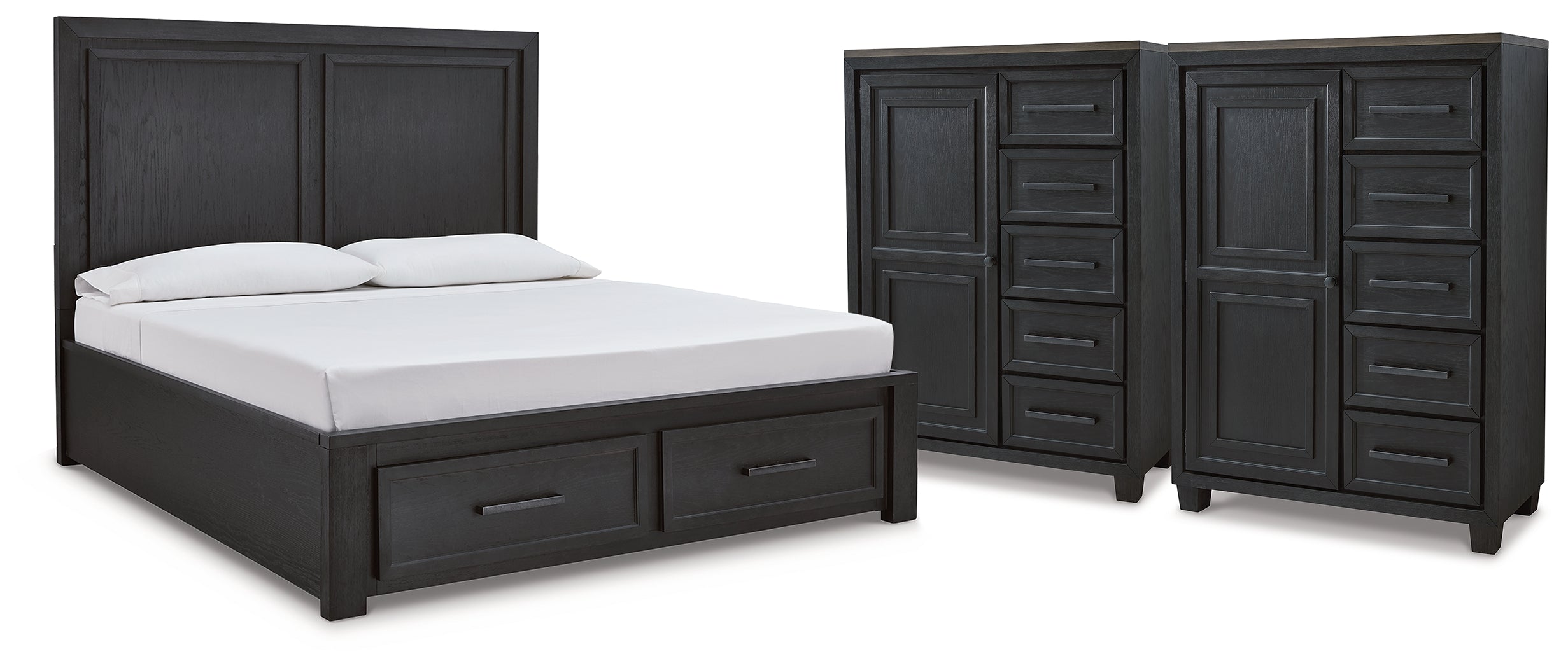 Best Furniture Outlet - Ashley Furniture - Foyland Bedroom - King Panel Storage Bed and 2 Chests / Black/Brown - B989B10