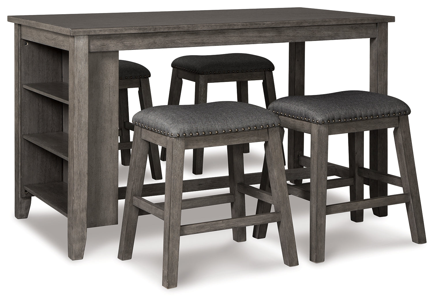 Best Furniture Outlet - Ashley Furniture - Caitbrook Dining Room - Counter Height Dining Table and 4 Barstools / Gray - D388D3