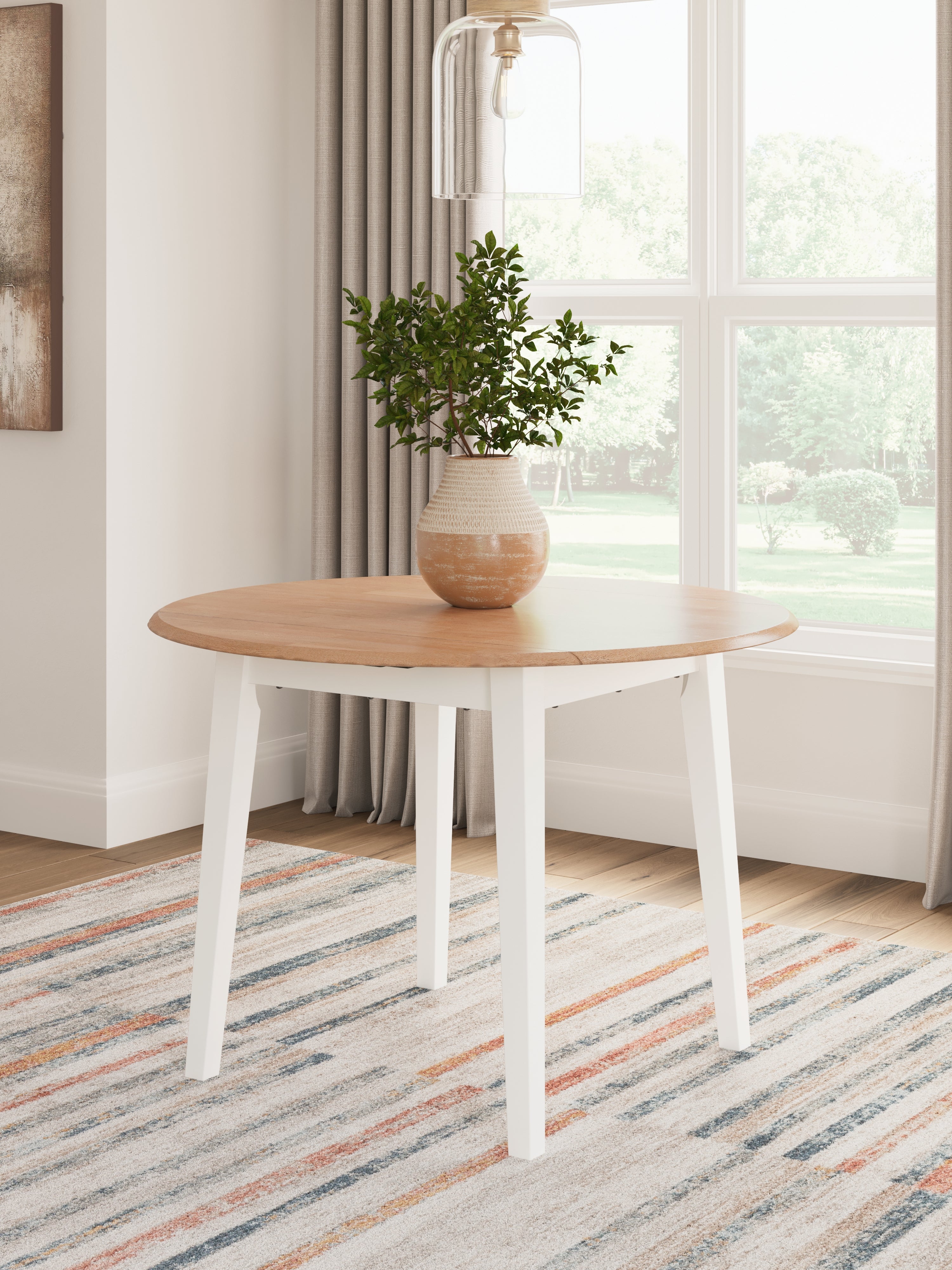 Best Furniture Outlet - Ashley Furniture - Gesthaven Dining Room - Round DRM Drop Leaf Table / Natural/White - D398-15