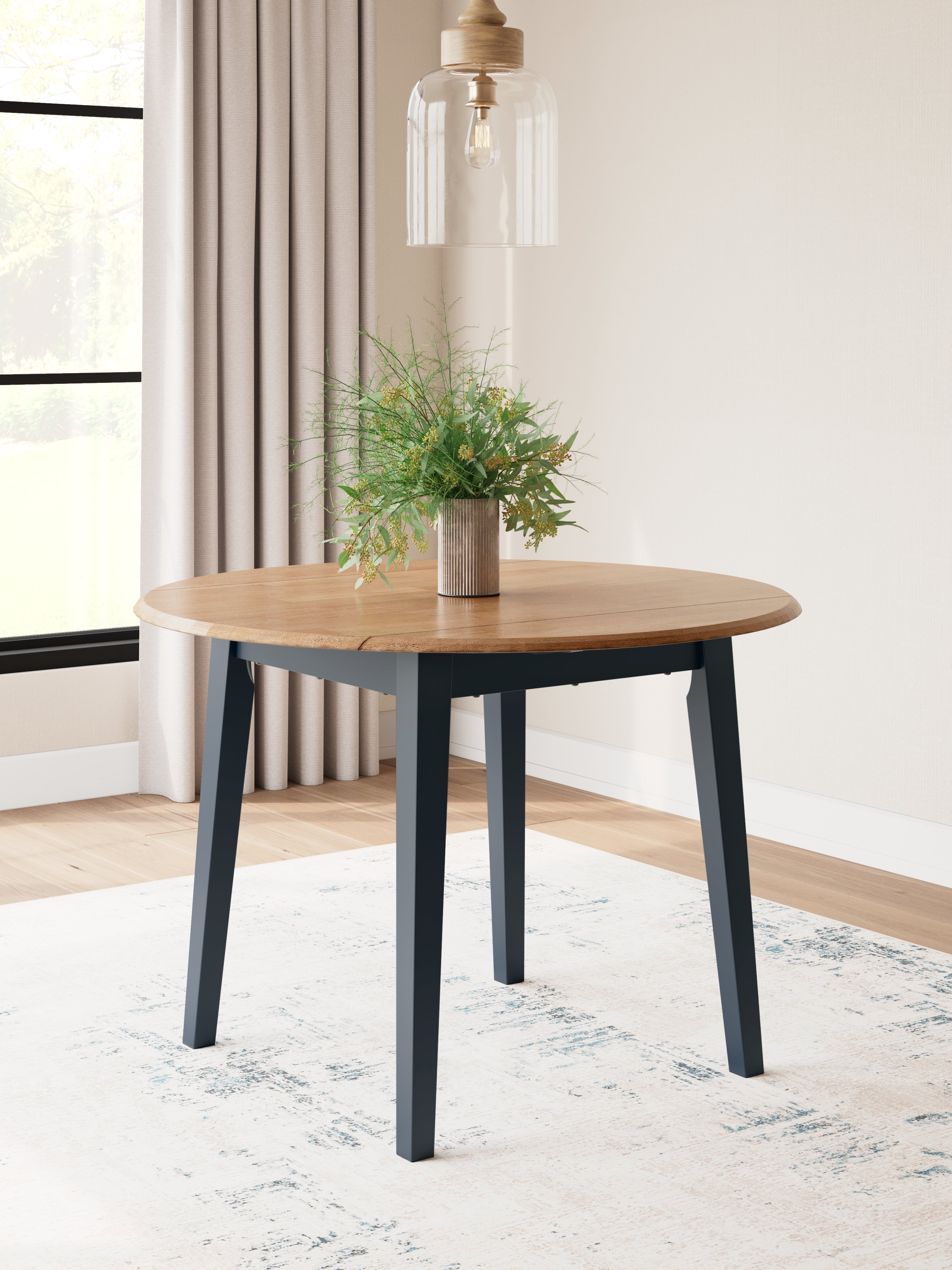 Best Furniture Outlet - Ashley Furniture - Gesthaven Dining Room - Round DRM Drop Leaf Table / Natural/Blue - D399-15