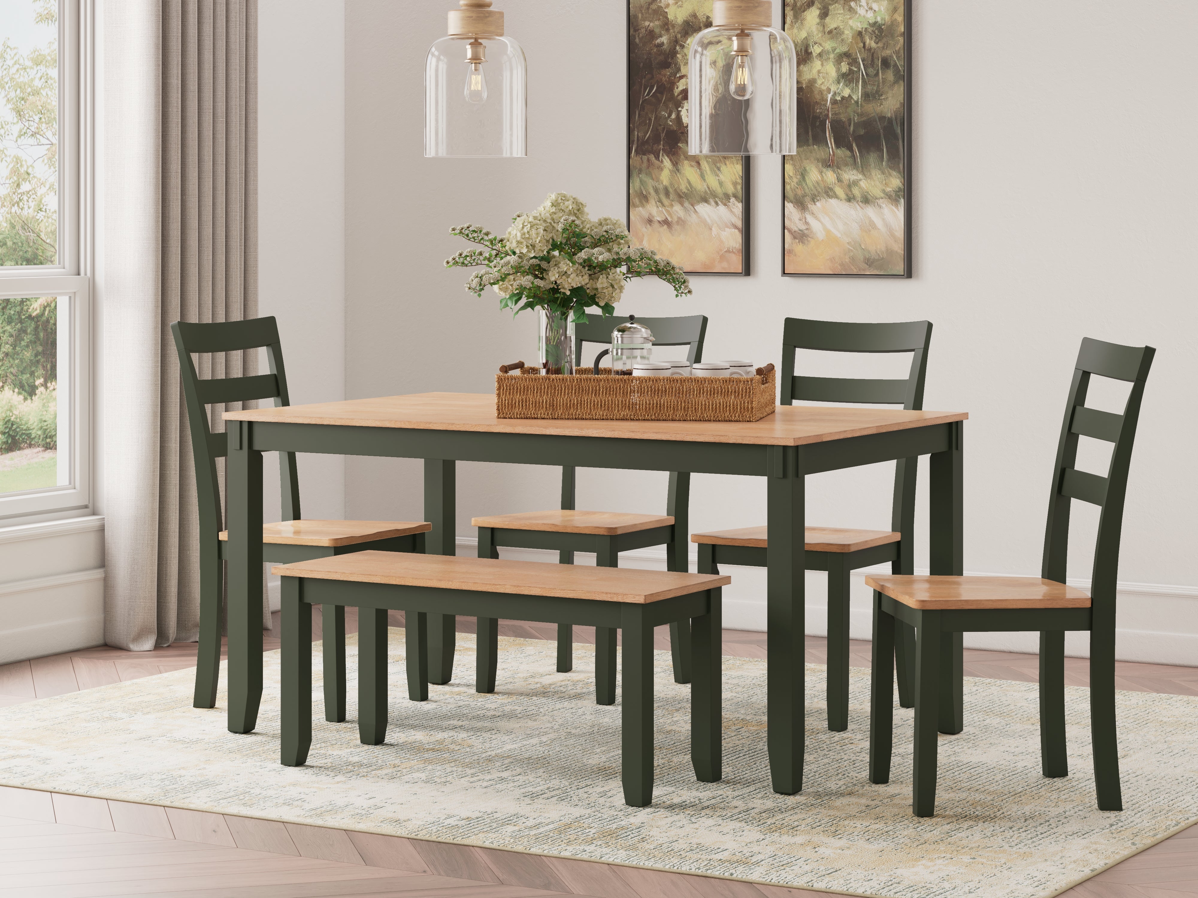 Best Furniture Outlet - Ashley Furniture - Gesthaven Dining Room - Dining Room Table Set (6/CN) / Natural/Green - D401-325