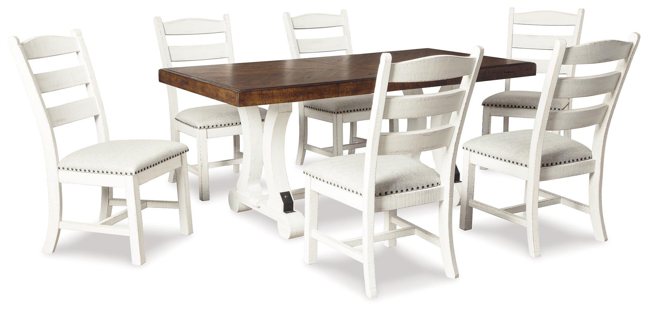 Best Furniture Outlet - Ashley Furniture - Valebeck Dining Room - Dining Table and 6 Chairs / Beige/White - D546D6