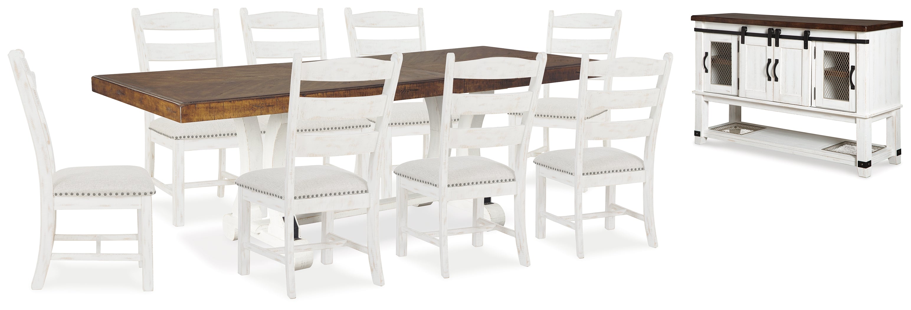 Best Furniture Outlet - Ashley Furniture - Valebeck Dining Room - Dining Table and 8 Chairs with Server / Beige/White - D546D12