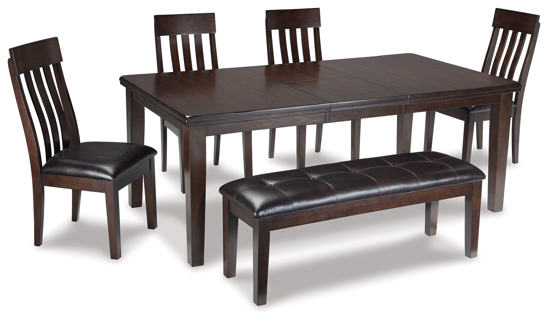 Best Furniture Outlet - Ashley Furniture - Haddigan Dining Room - Dining Table with 4 Chairs and Bench / Dark Brown - D596D2