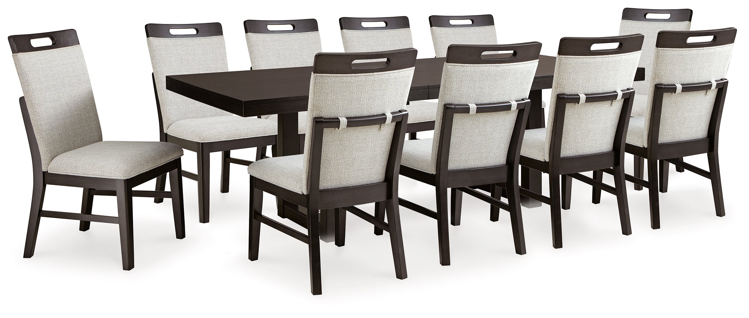 Best Furniture Outlet - Ashley Furniture - Neymorton Dining Room - Dining Table and 10 Chairs / Dark Grayish Brown - D618D4