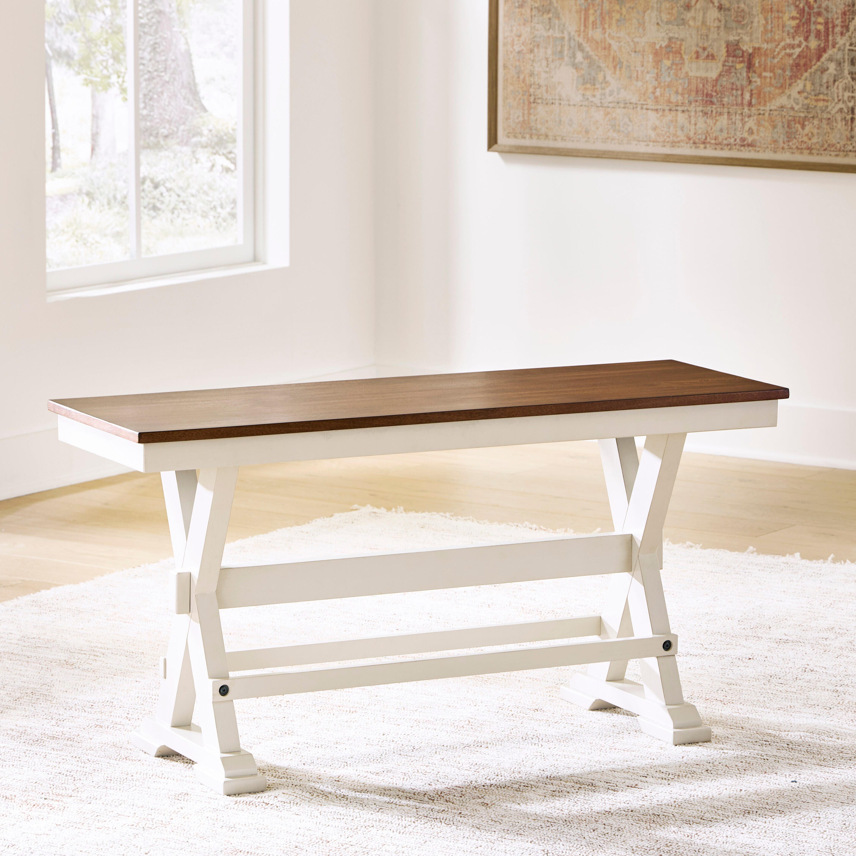Best Furniture Outlet - Ashley Furniture - Brinfern Dining Room - Large Counter DRM Bench / Brown/Antique White / 48"W x 16"D x 24"H - PCD628-09
