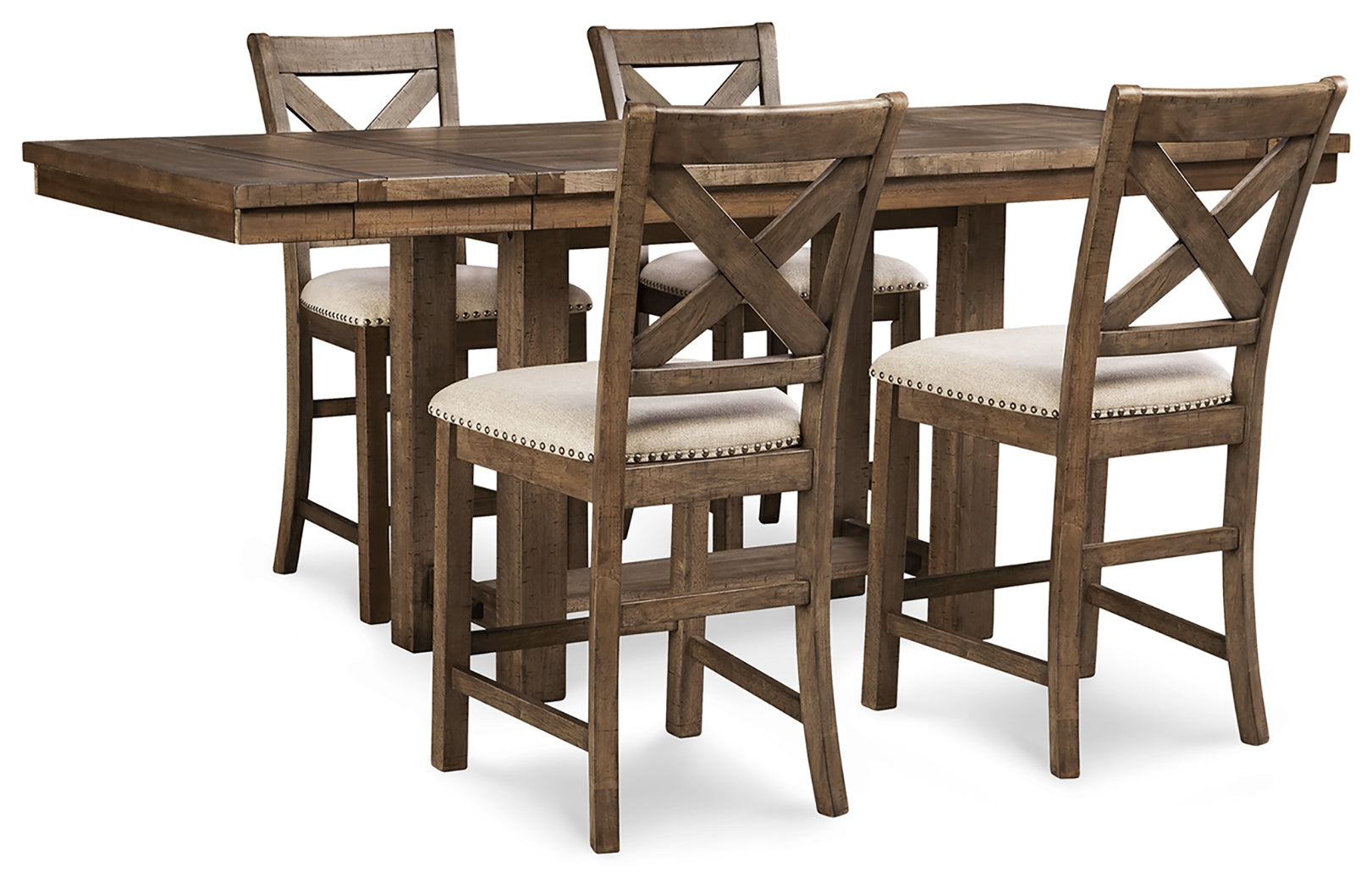 Best Furniture Outlet - Ashley Furniture - Moriville Dining Room - Counter Height Dining Table and 4 Barstools / Grayish Brown - D631D1