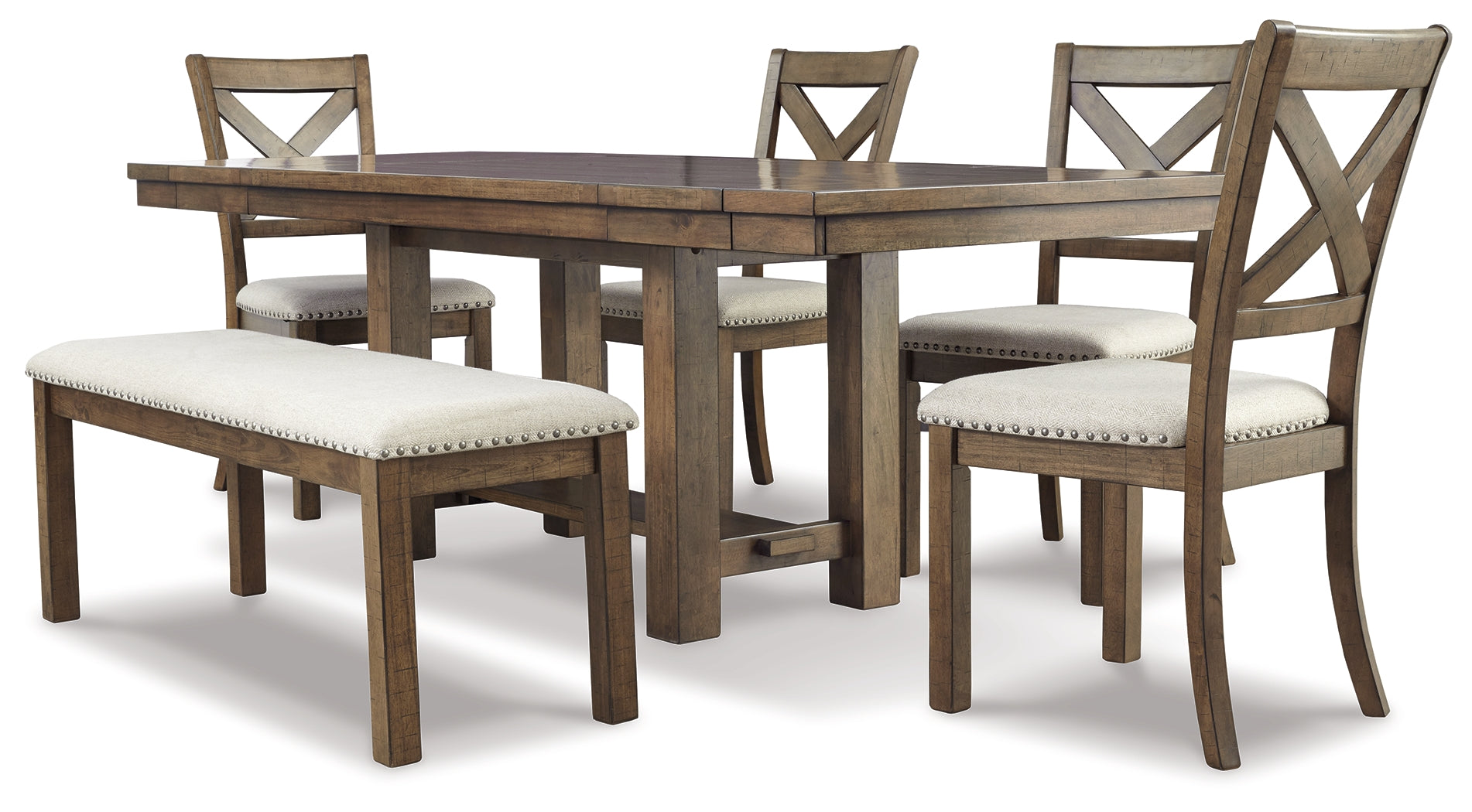 Best Furniture Outlet - Ashley Furniture - Moriville Dining Room - Dining Table and 4 Chairs and Bench / Beige - D631D6