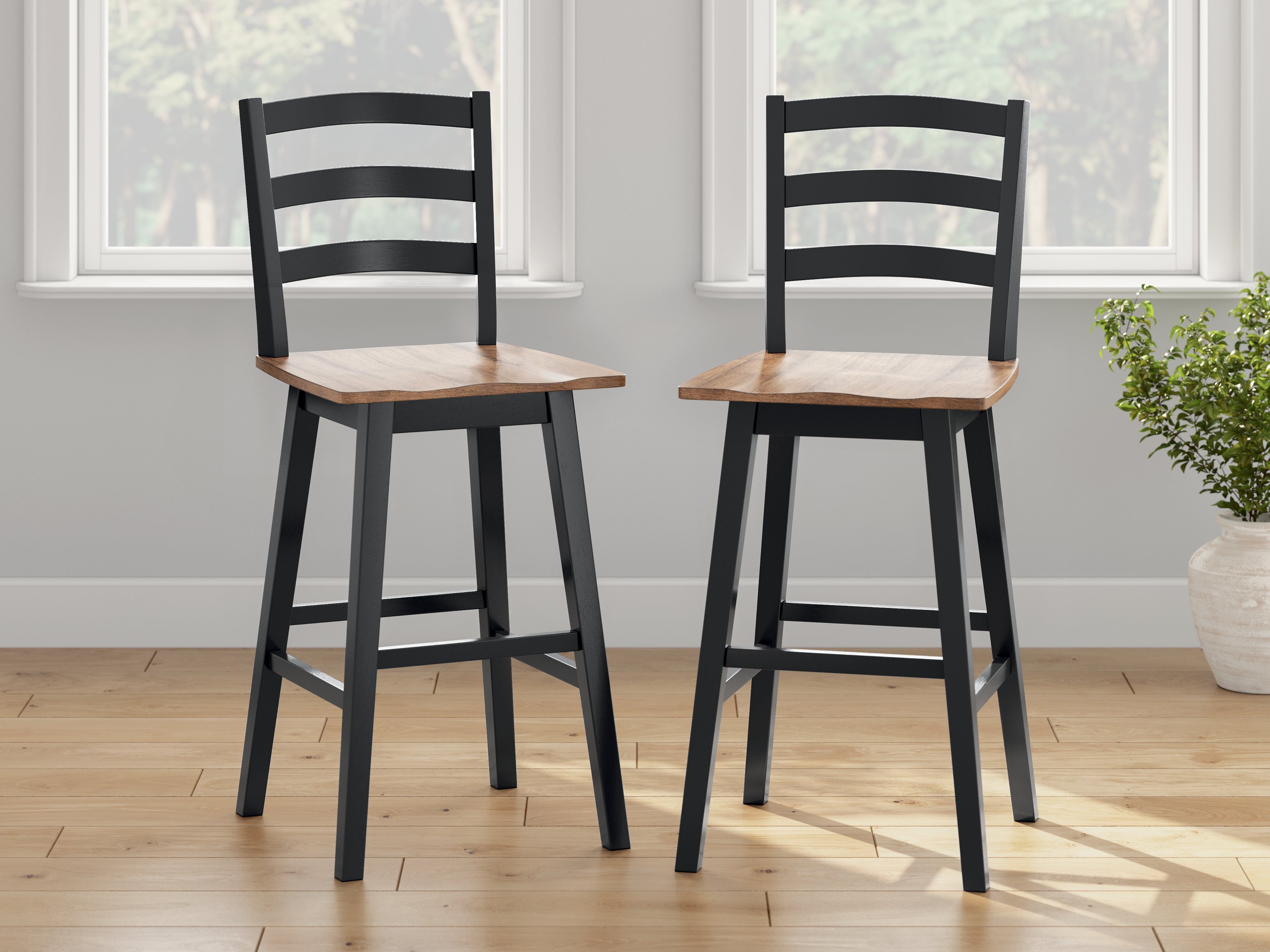 Best Furniture Outlet - Ashley Furniture - Wildenauer Dining Room - Bar Height Barstool (Set of 2) / Brown/Black - D634-230X2