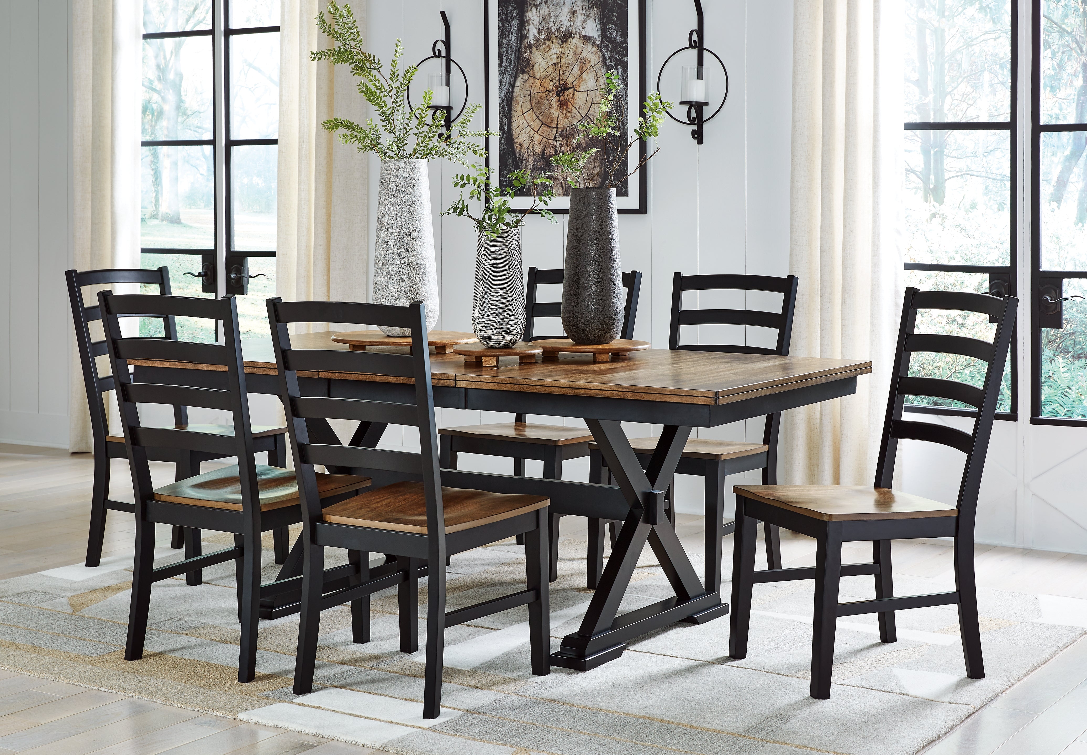 Best Furniture Outlet - Ashley Furniture - Wildenauer Dining Room - Extension Dining Table and 6 Chairs / Brown/Black - D634D4