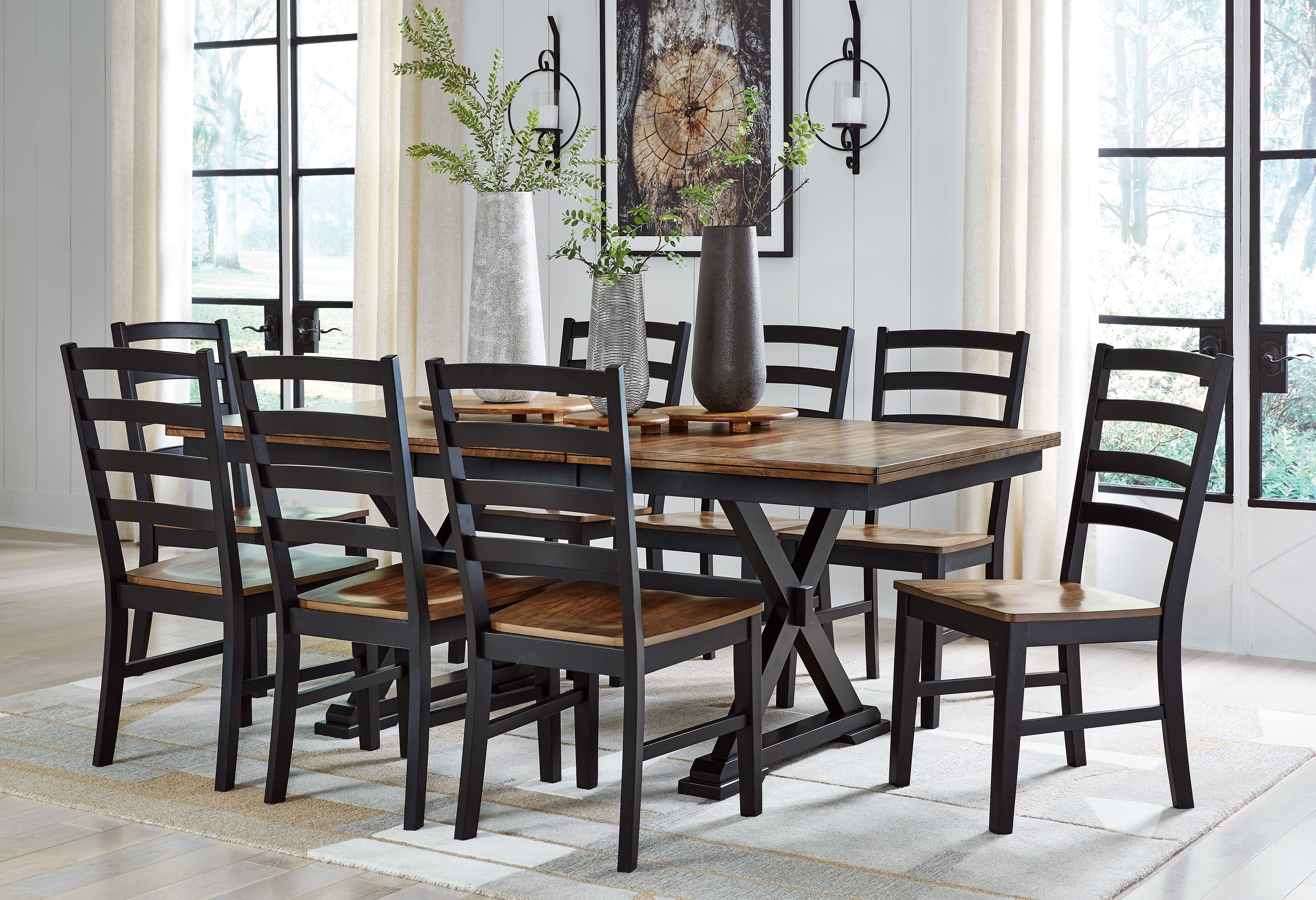 Best Furniture Outlet - Ashley Furniture - Wildenauer Dining Room - Dining Table and 8 Chairs / Brown/Black - D634D5