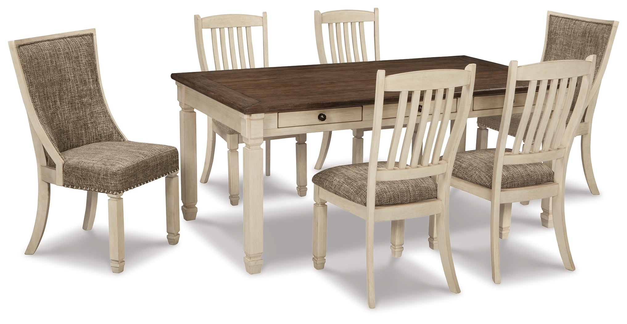 Best Furniture Outlet - Ashley Furniture - Bolanburg Dining Room - Dining Table with 6 Chairs / Antique White - D647D3
