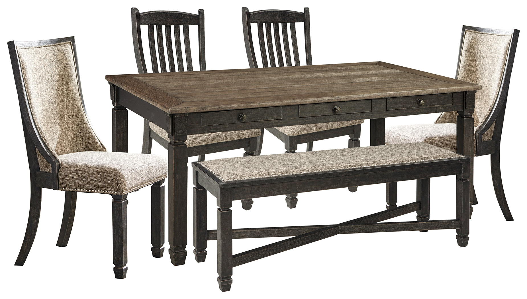 Best Furniture Outlet - Ashley Furniture - Tyler Creek Dining Room - Dining Table with 4 Chairs and Bench / Black/Gray - D736D6