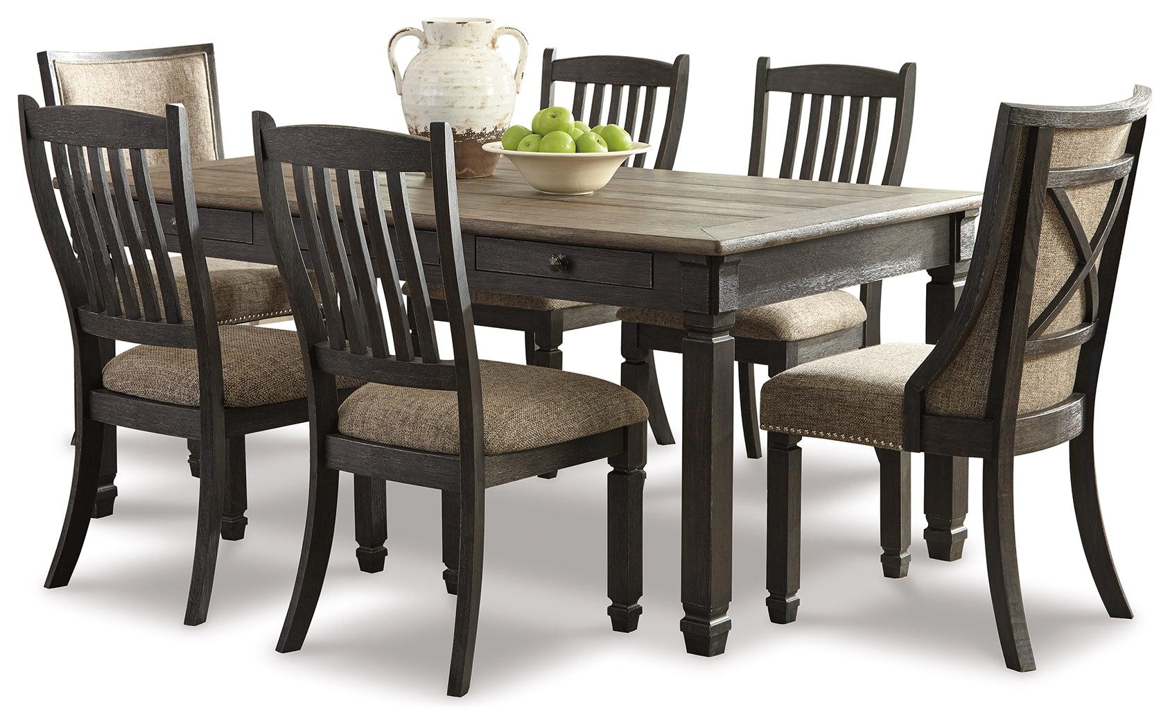 Best Furniture Outlet - Ashley Furniture - Tyler Creek Dining Room - Dining Table with 6 Chairs / Black/Gray - D736D7