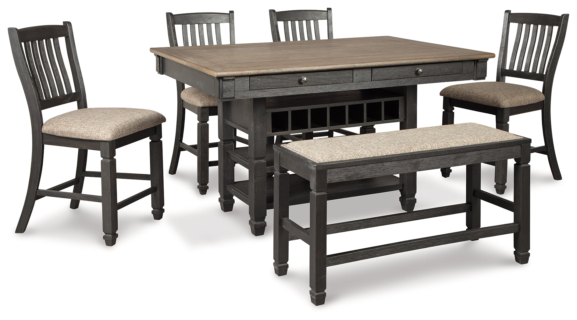 Best Furniture Outlet - Ashley Furniture - Tyler Creek Dining Room - Counter Height Dining Table and 4 Barstools and Bench / Black/Gray - D736D8