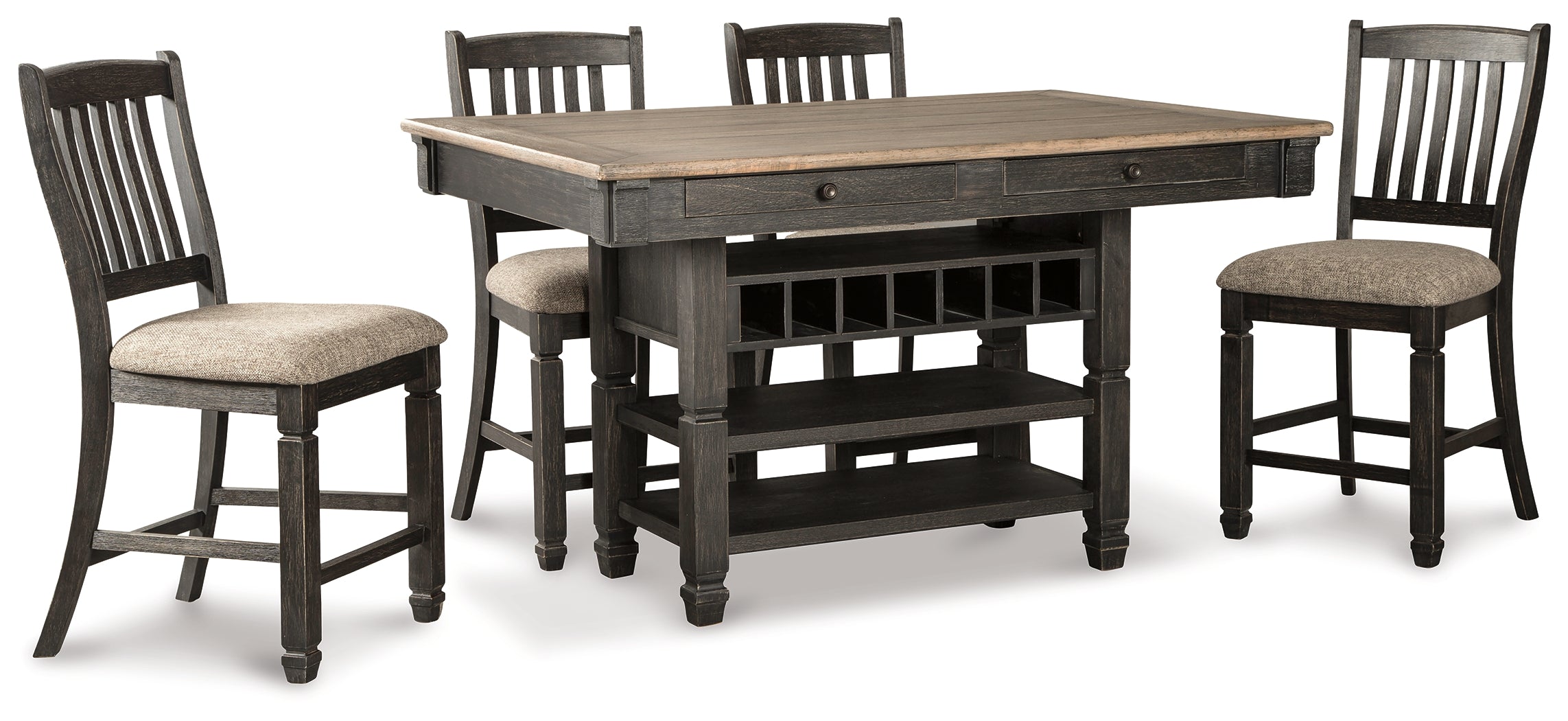 Best Furniture Outlet - Ashley Furniture - Tyler Creek Dining Room - Counter Height Dining Table with 4 Barstools / Black/Gray - D736D3