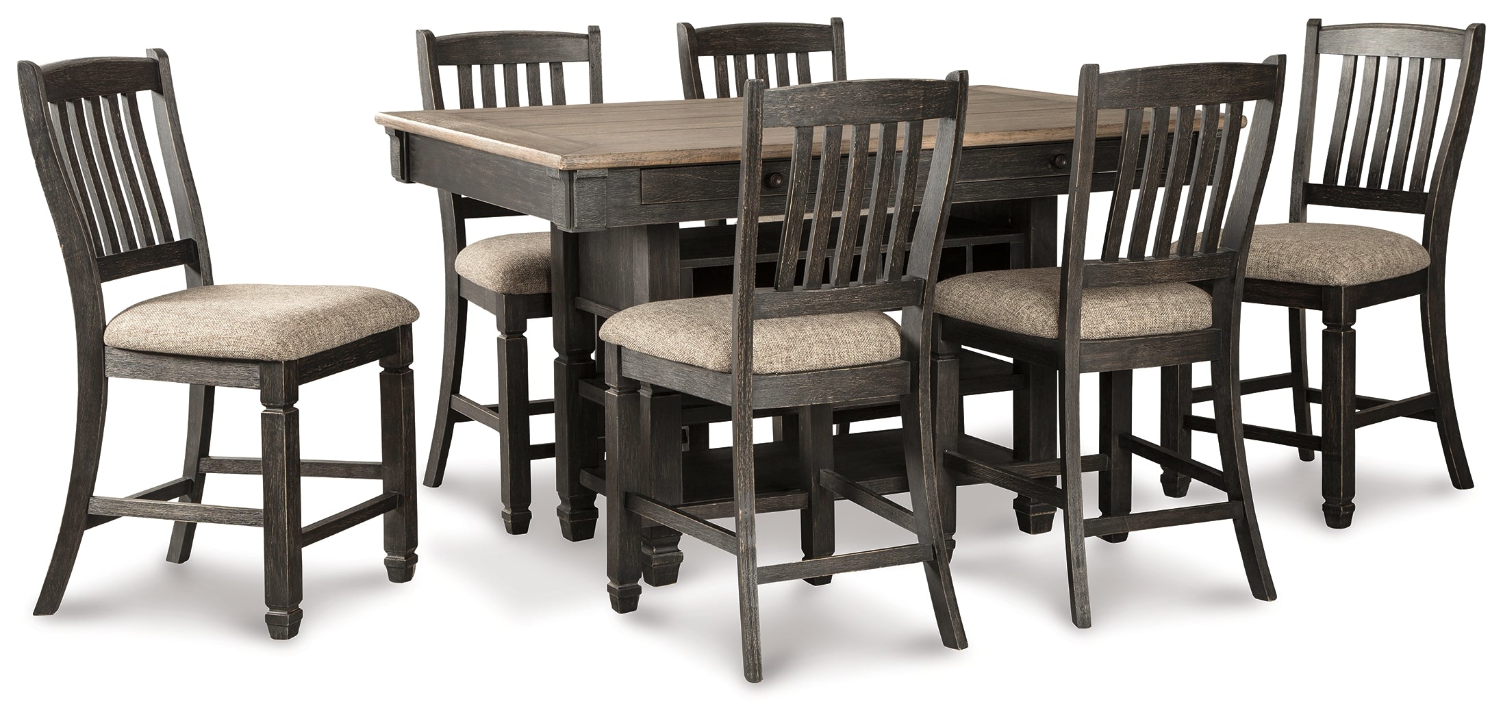 Best Furniture Outlet - Ashley Furniture - Tyler Creek Dining Room - Counter Height Dining Table and 6 Barstools / Black/Gray - D736D5