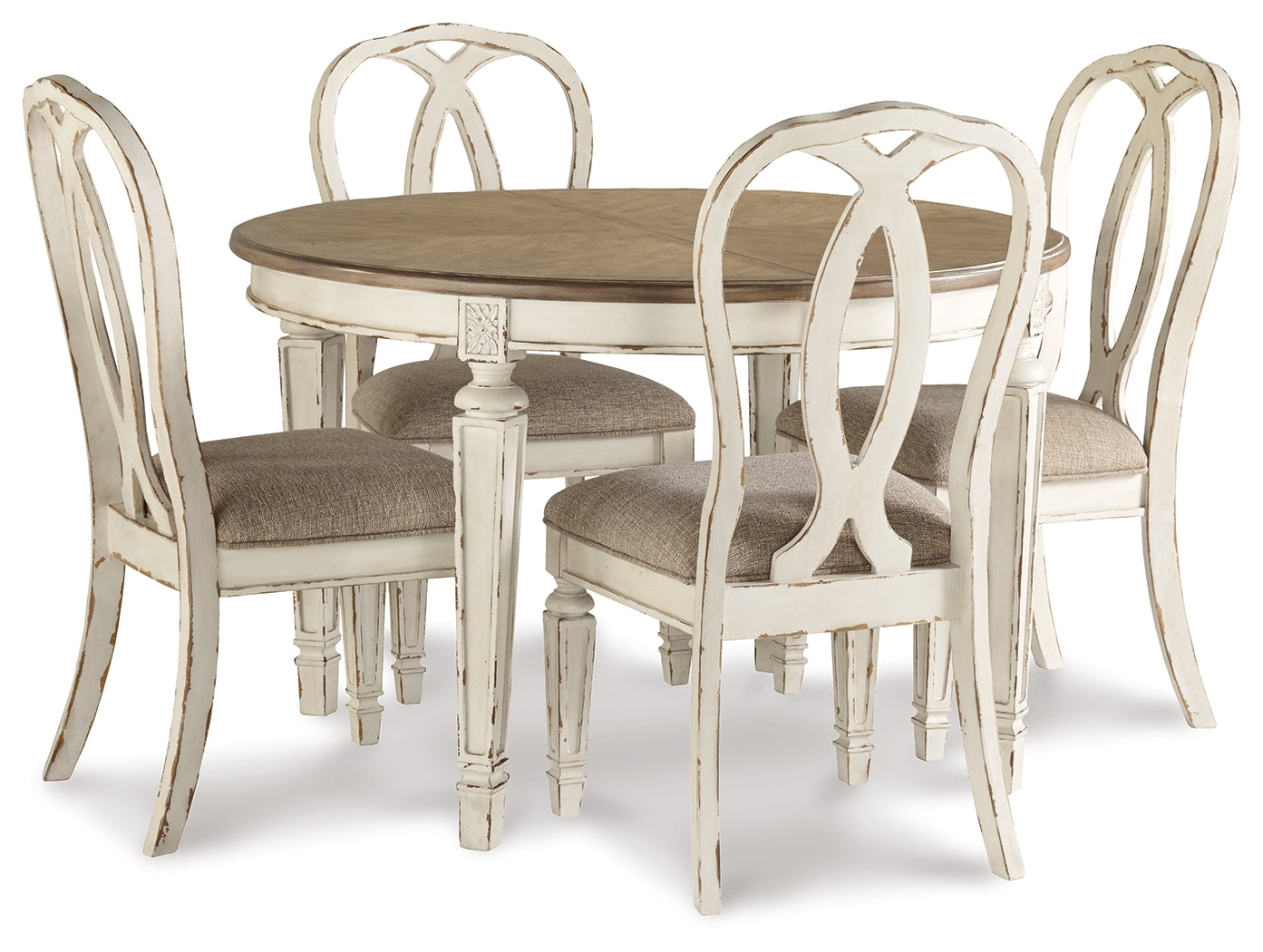 Best Furniture Outlet - Ashley Furniture - Realyn Dining Room - Dining Table and 4 Chairs / Chipped White - D743D2