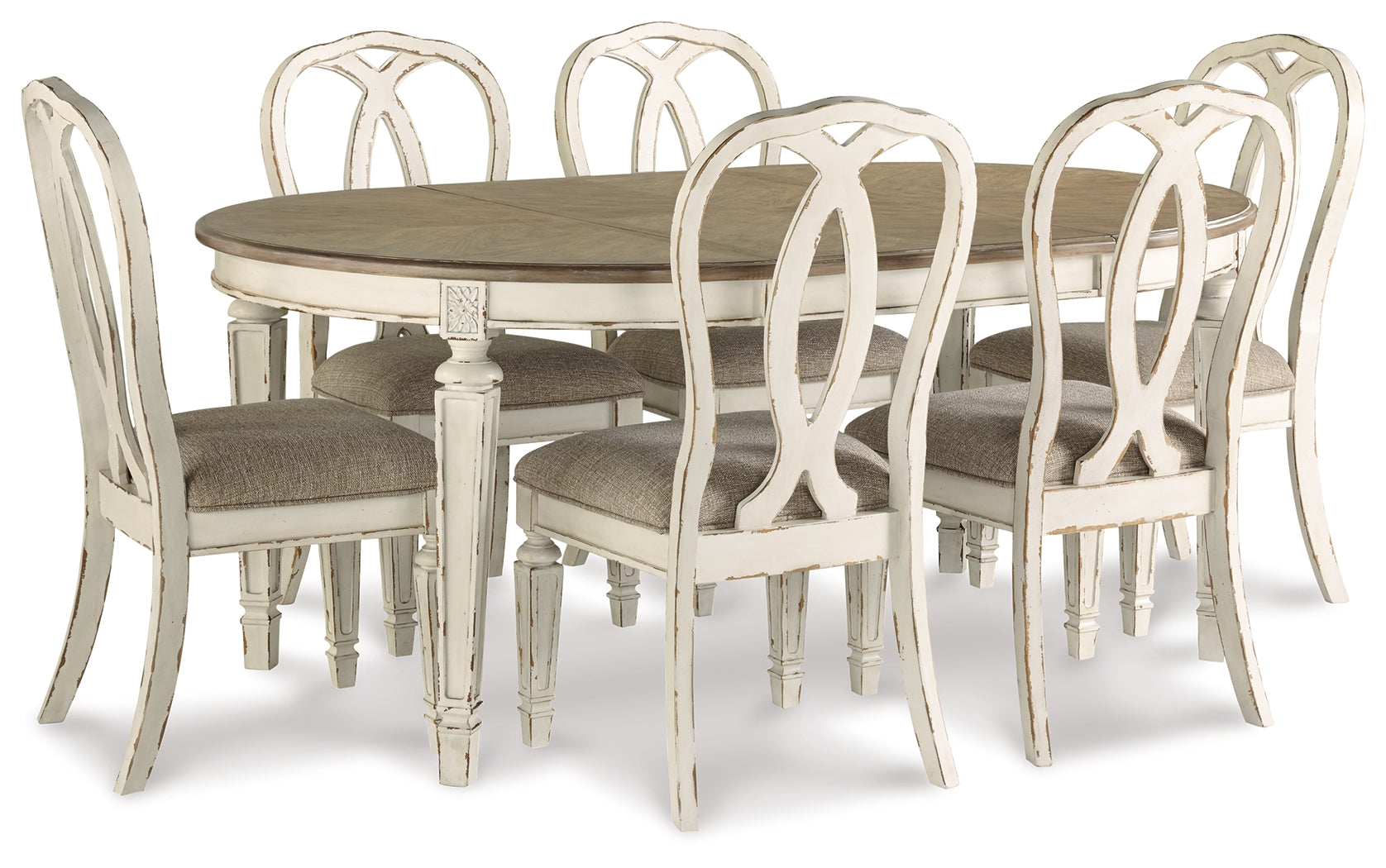 Best Furniture Outlet - Ashley Furniture - Realyn Dining Room - Dining Table and 6 Chairs / Chipped White - D743D13
