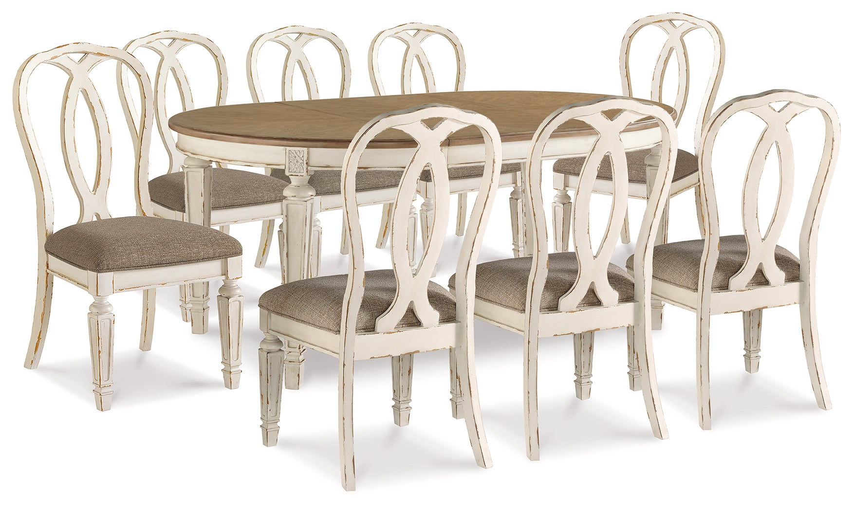 Best Furniture Outlet - Ashley Furniture - Realyn Dining Room - Dining Table and 8 Chairs / Chipped White - D743D15