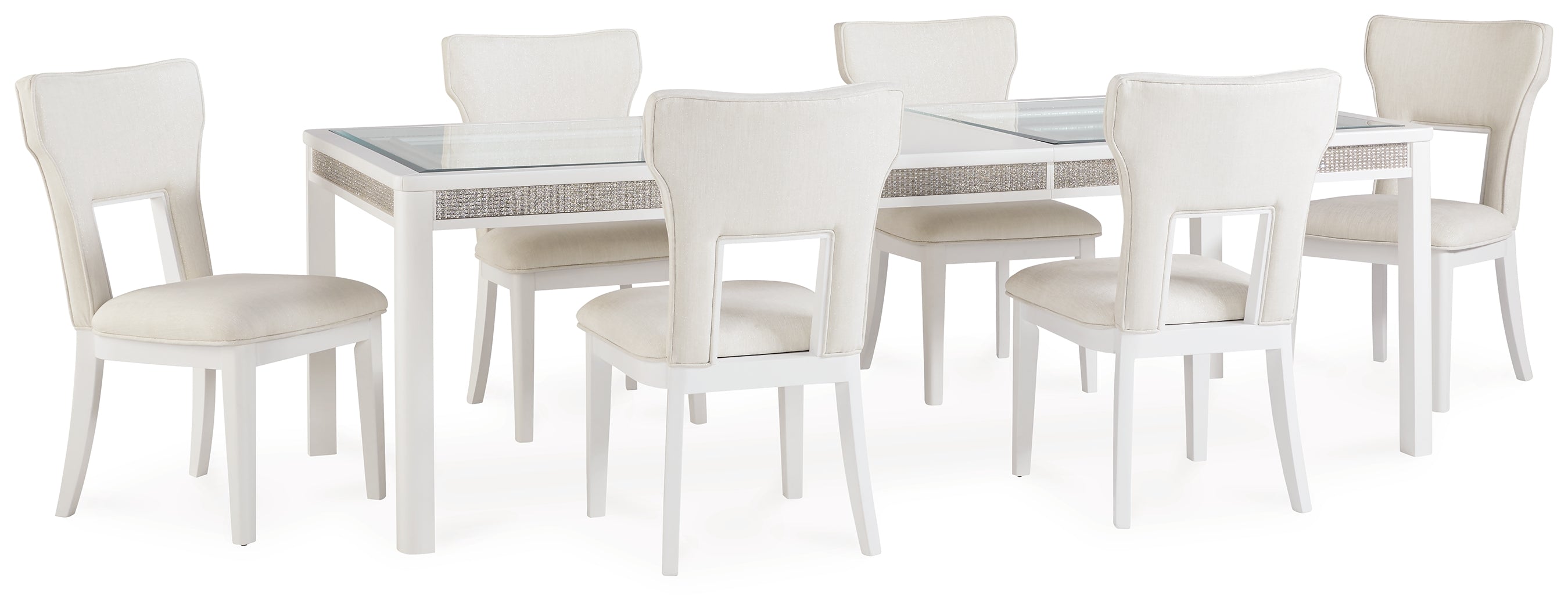 Best Furniture Outlet - Ashley Furniture - Chalanna Dining Room - Dining Table and 6 Chairs / White - D822D2