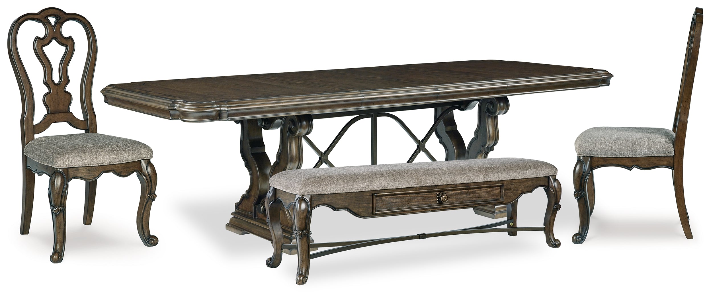 Best Furniture Outlet - Ashley Furniture - Maylee Dining Room - Dining Table, 2 Chairs and Bench / Dark Brown - D947D12