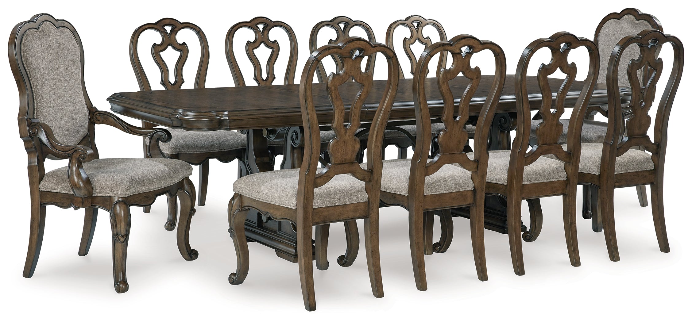 Best Furniture Outlet - Ashley Furniture - Maylee Dining Room - Dining Table and 10 Chairs / Dark Brown - D947D14