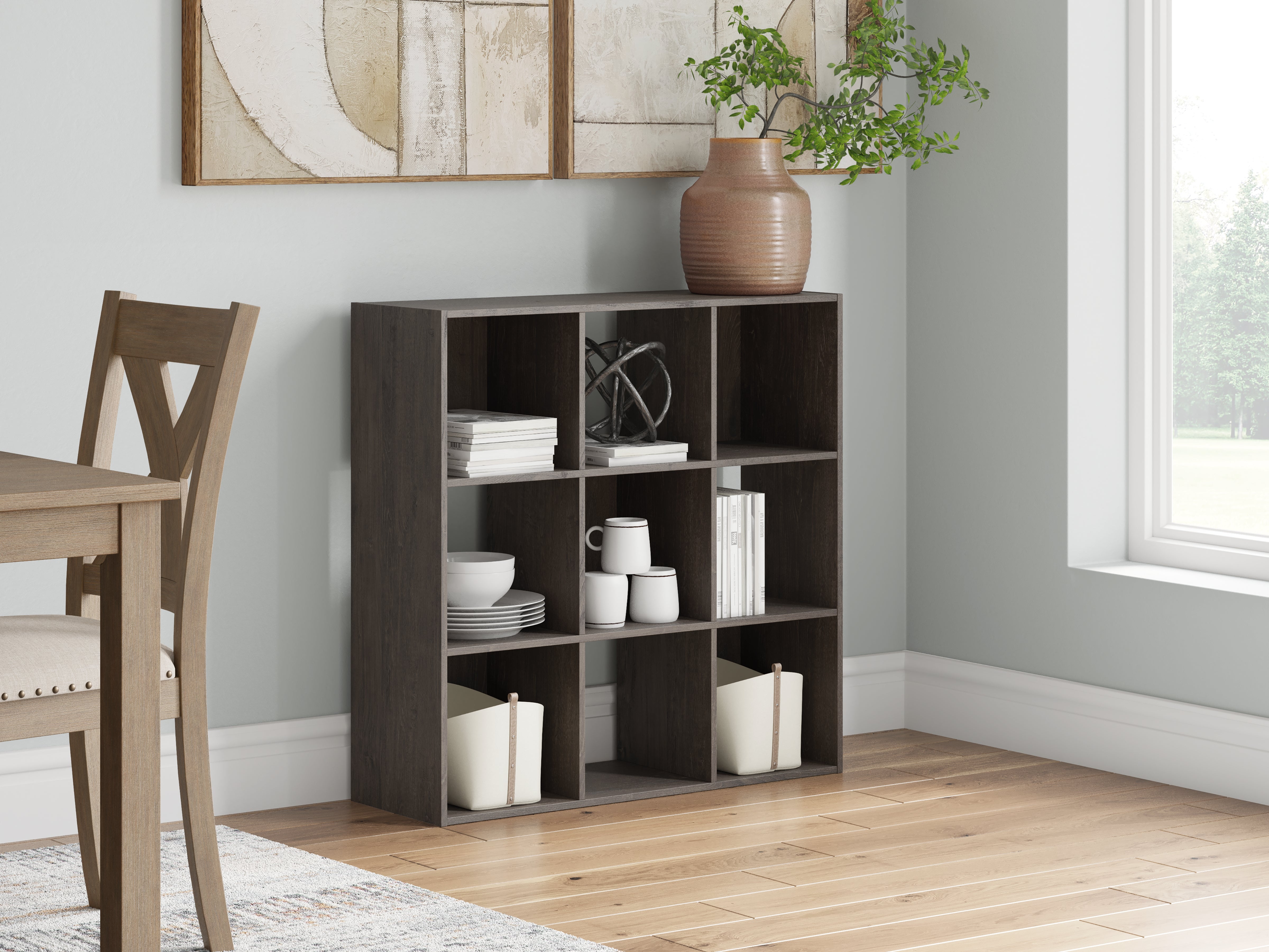 Best Furniture Outlet - Ashley Furniture - Piperton Nine Cube Organizer - Nine Cube Organizer / Charcoal - EA5514-3X3