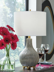 Best Furniture Outlet - Ashley Furniture - Judlen Lighting - Ceramic Table Lamp (1/CN) / Gray/Gold Finish - L100844