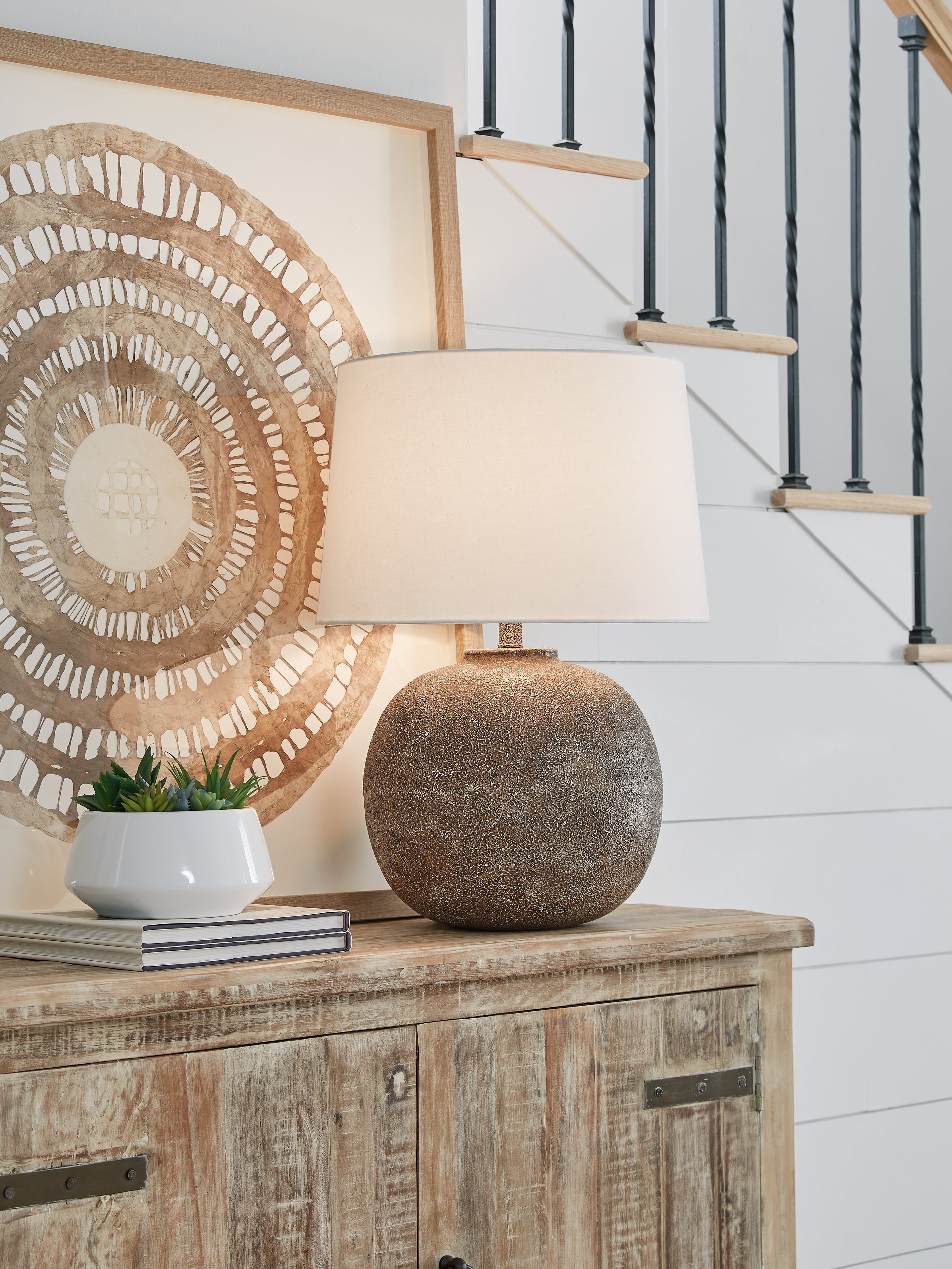 Best Furniture Outlet - Ashley Furniture - Neavesboro Lighting - Metal Table Lamp (1/CN) / Antique Brown/White - L207484