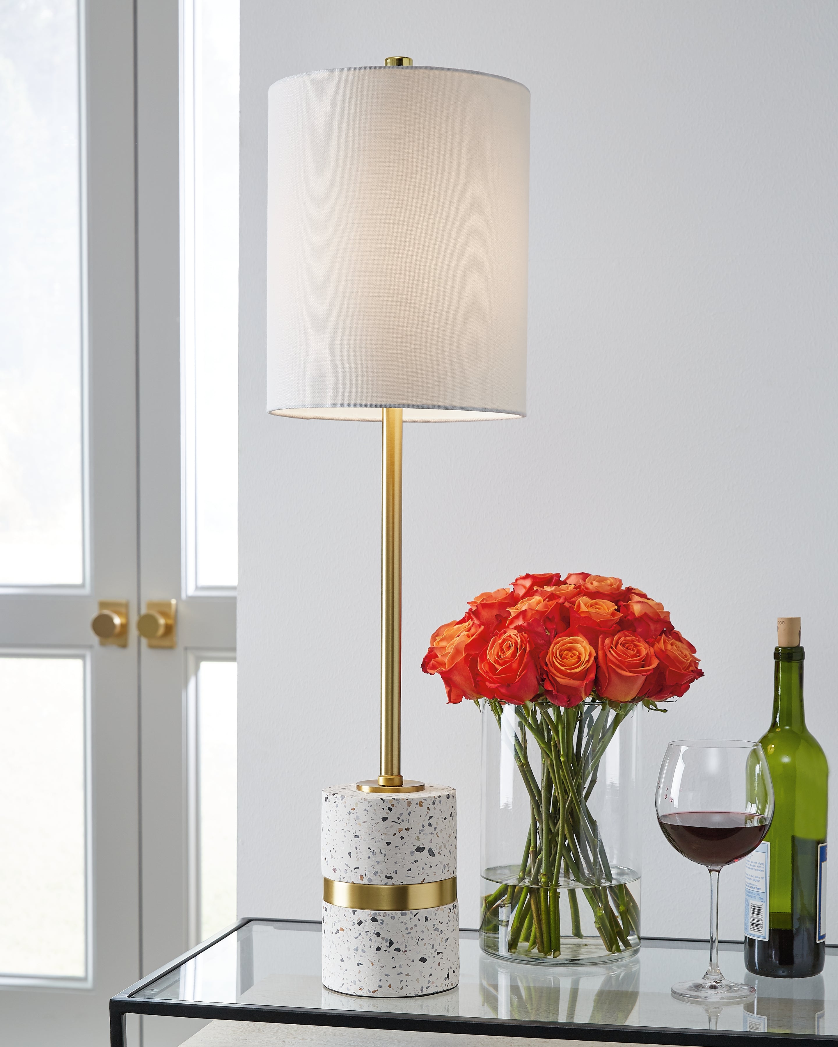 Best Furniture Outlet - Ashley Furniture - Maywick Lighting - Table Lamp (Set of 2) / White/Brass Finish - L235674X2