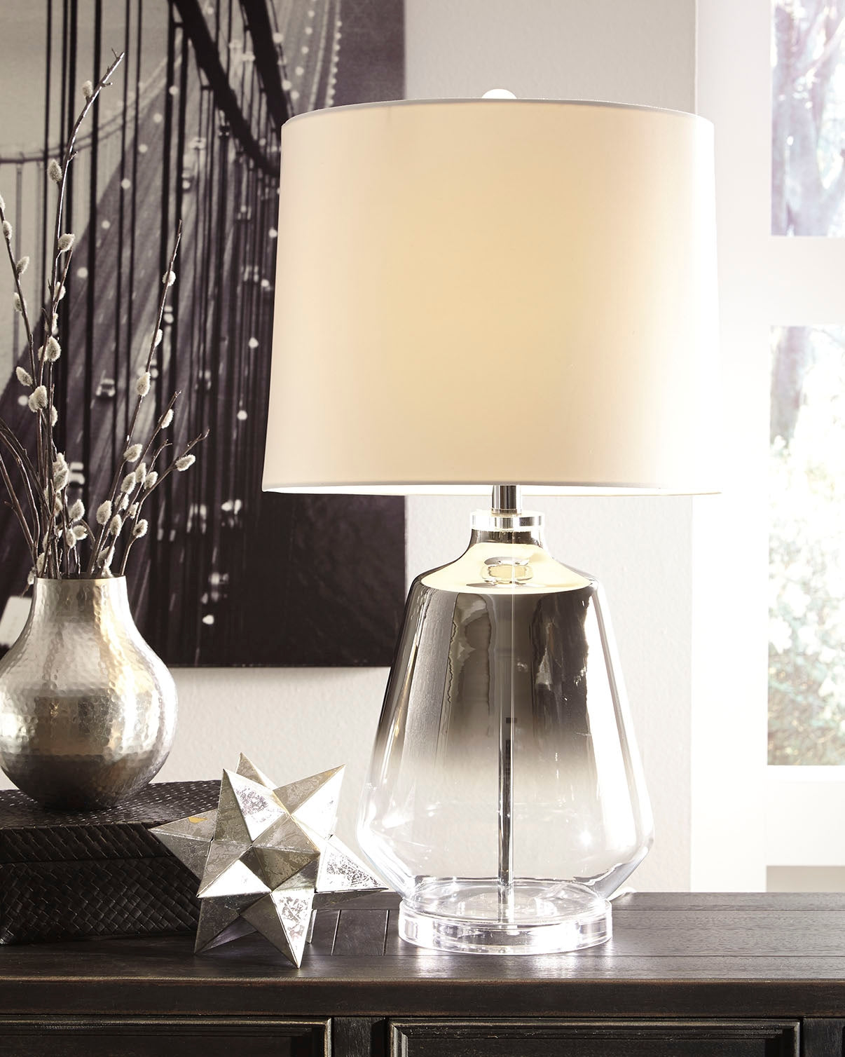 Best Furniture Outlet - Ashley Furniture - Jaslyn Lighting - Table Lamp (Set of 2) / Silver Finish - L430414X2