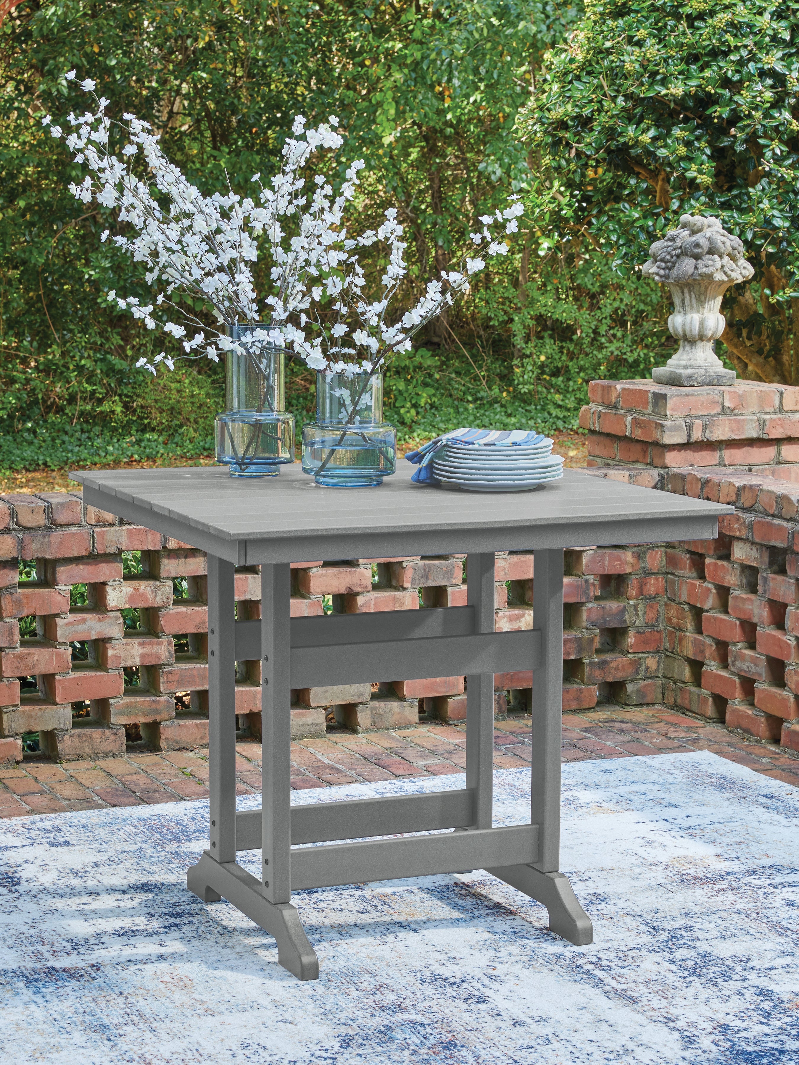 Best Furniture Outlet - Ashley Furniture - Sanctuary Beach Outdoor - Square Counter TBL w/UMB OPT / Dark Gray - PCP227-632